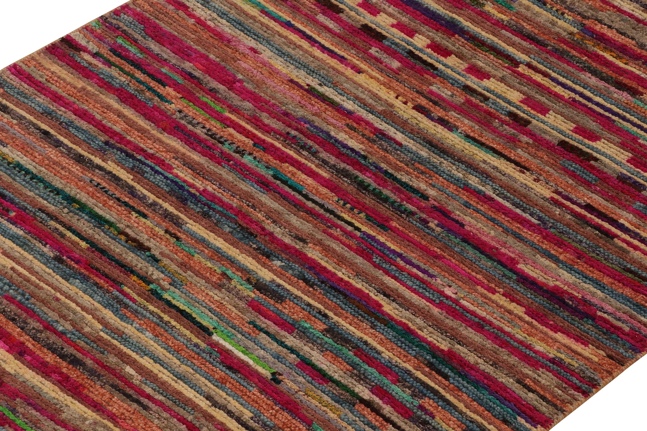 Indian Rug & Kilim’s Moroccan Style Rug in Pink with Vibrant Polychromatic Stripes For Sale