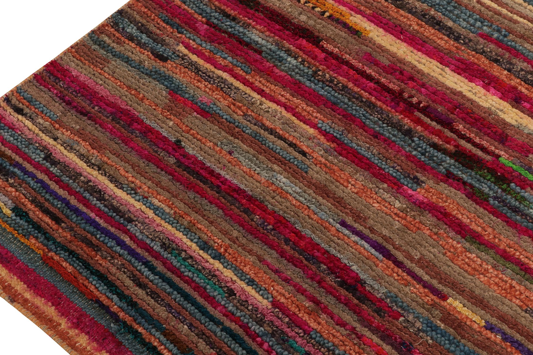 Hand-Knotted Rug & Kilim’s Moroccan Style Rug in Pink with Vibrant Polychromatic Stripes For Sale