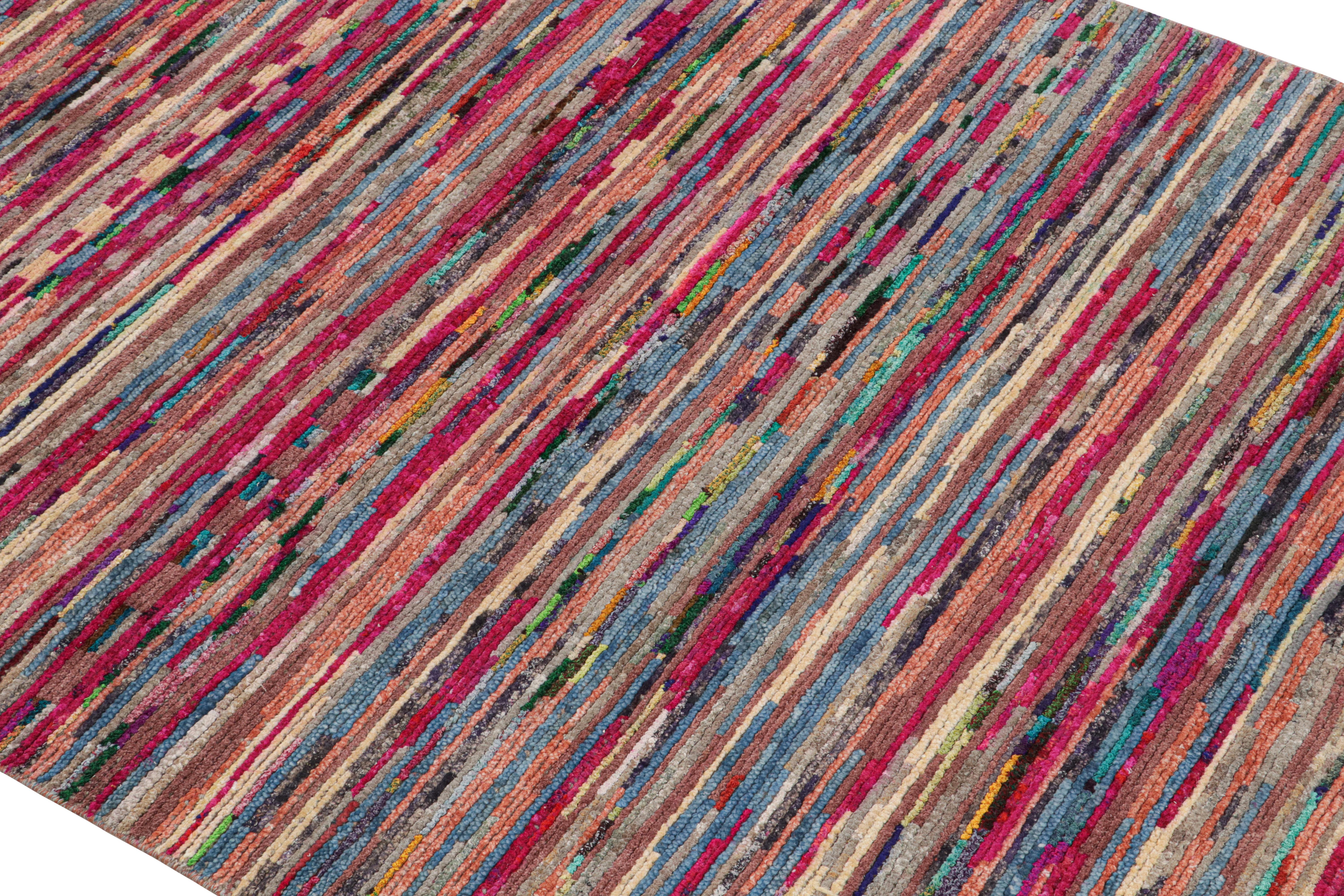 Indian Rug & Kilim’s Moroccan Style Rug in Pink with Vibrant Polychromatic Stripes For Sale