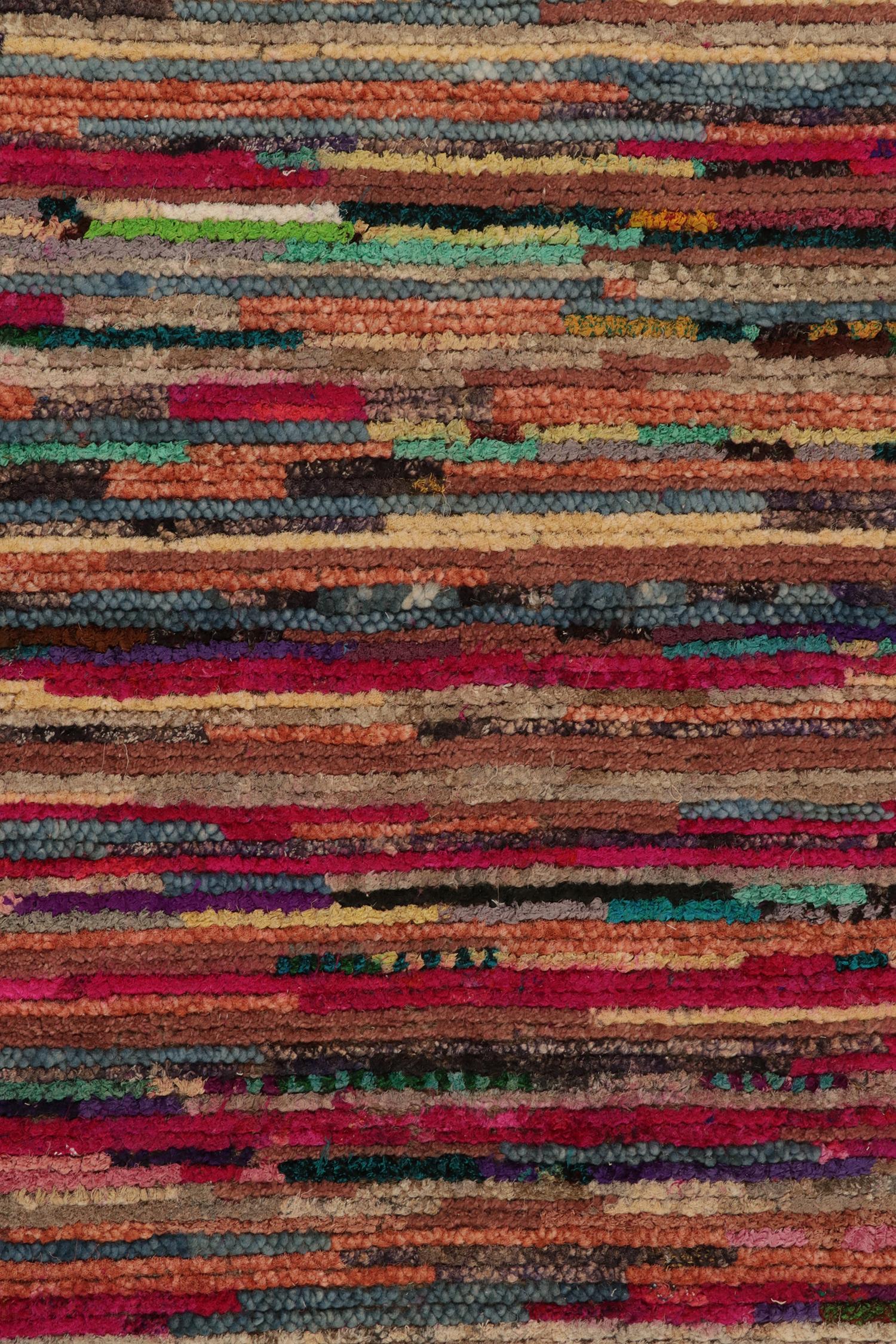 Rug & Kilim’s Moroccan Style Rug in Pink with Vibrant Polychromatic Stripes In New Condition For Sale In Long Island City, NY