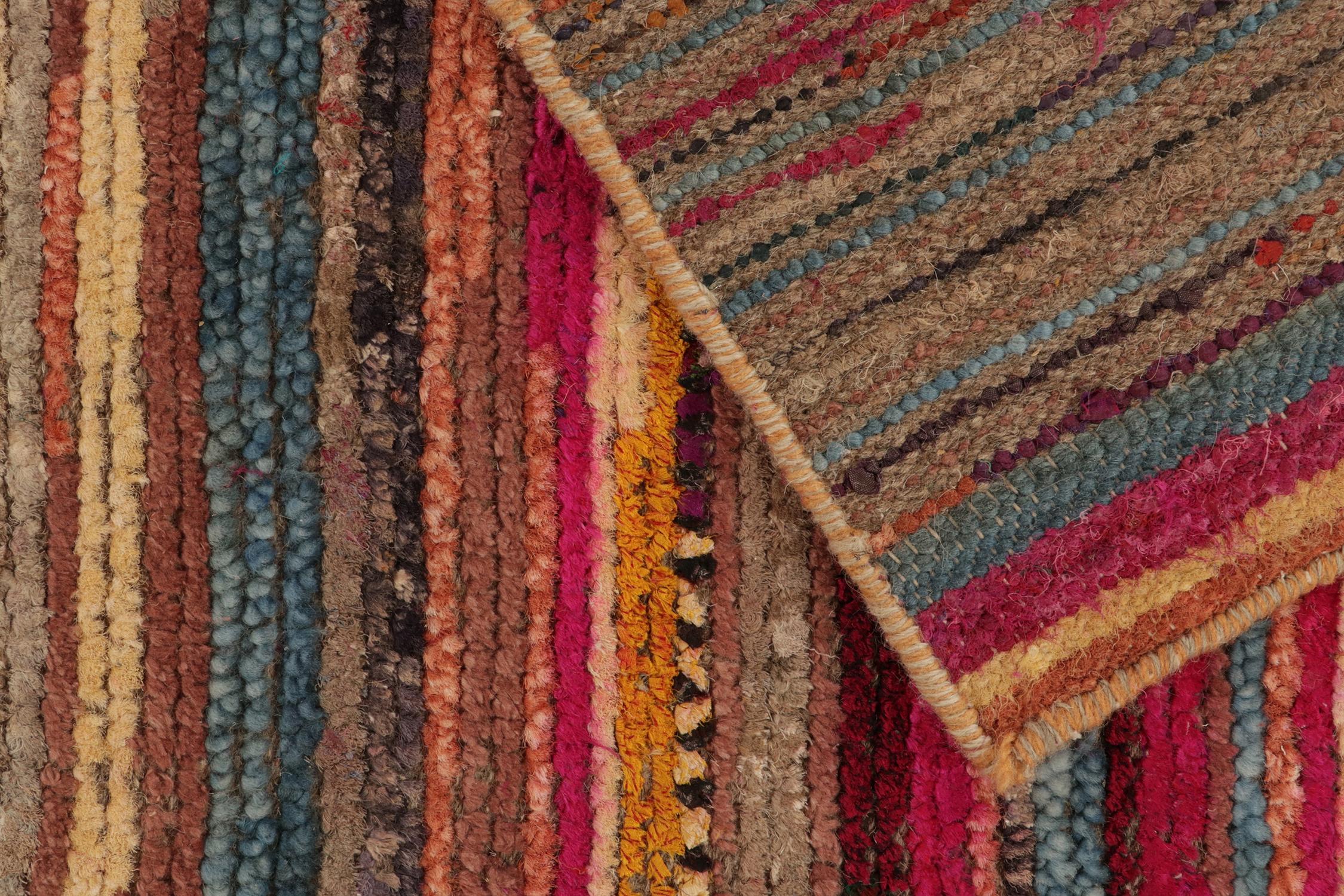 Contemporary Rug & Kilim’s Moroccan Style Rug in Pink with Vibrant Polychromatic Stripes For Sale