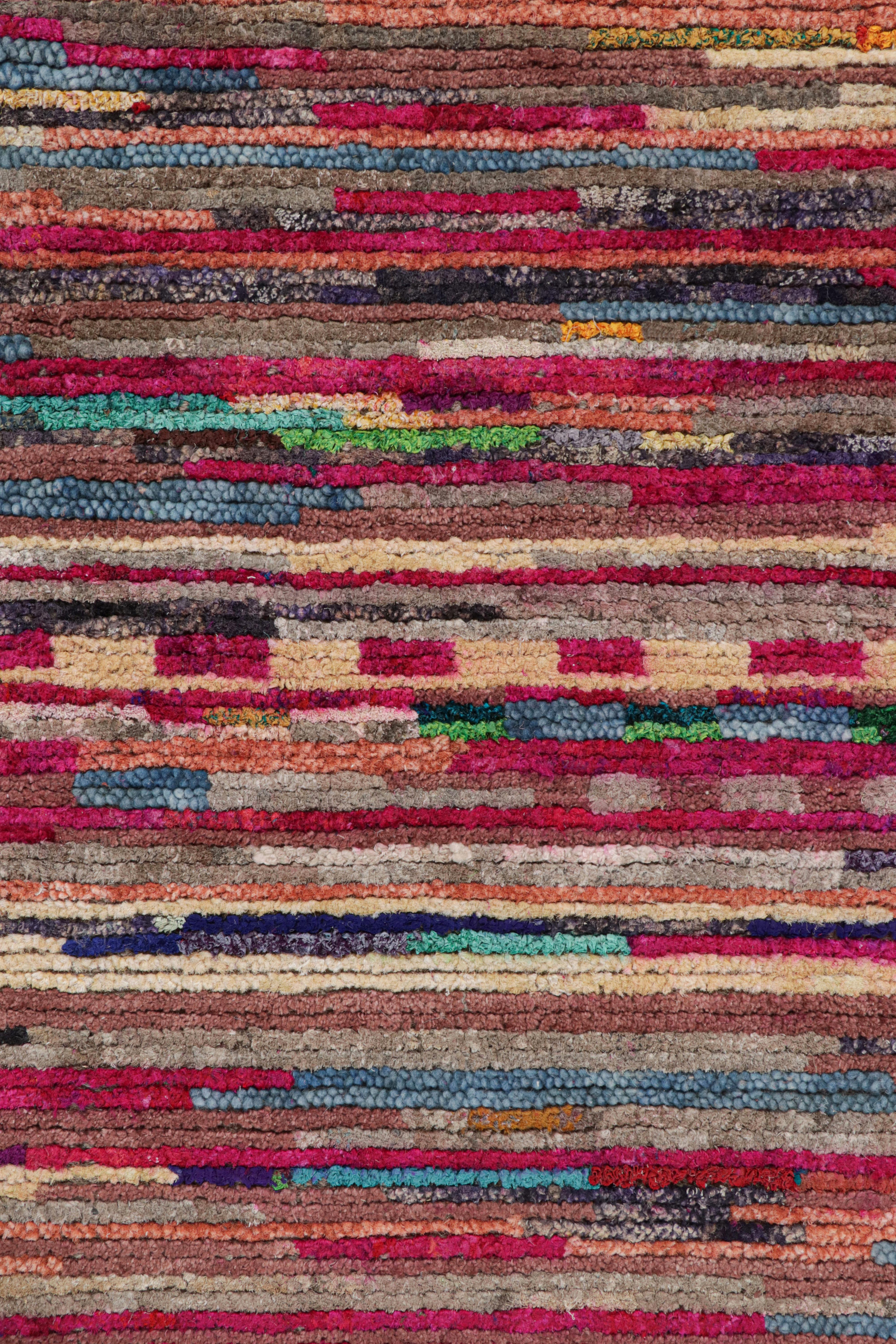 Rug & Kilim’s Moroccan Style Rug in Pink with Vibrant Polychromatic Stripes In New Condition For Sale In Long Island City, NY