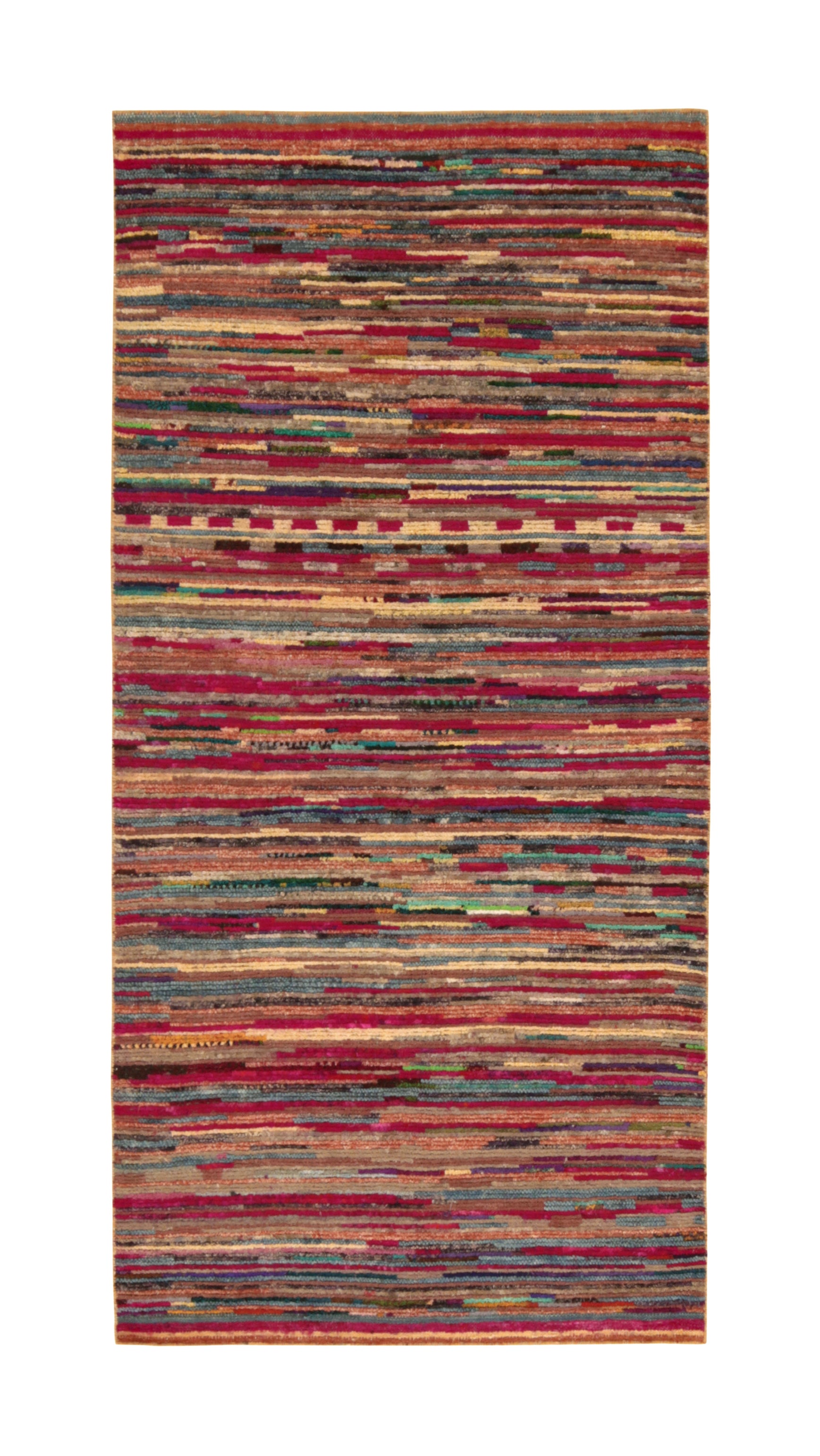 Rug & Kilim’s Moroccan Style Rug in Pink with Vibrant Polychromatic Stripes For Sale