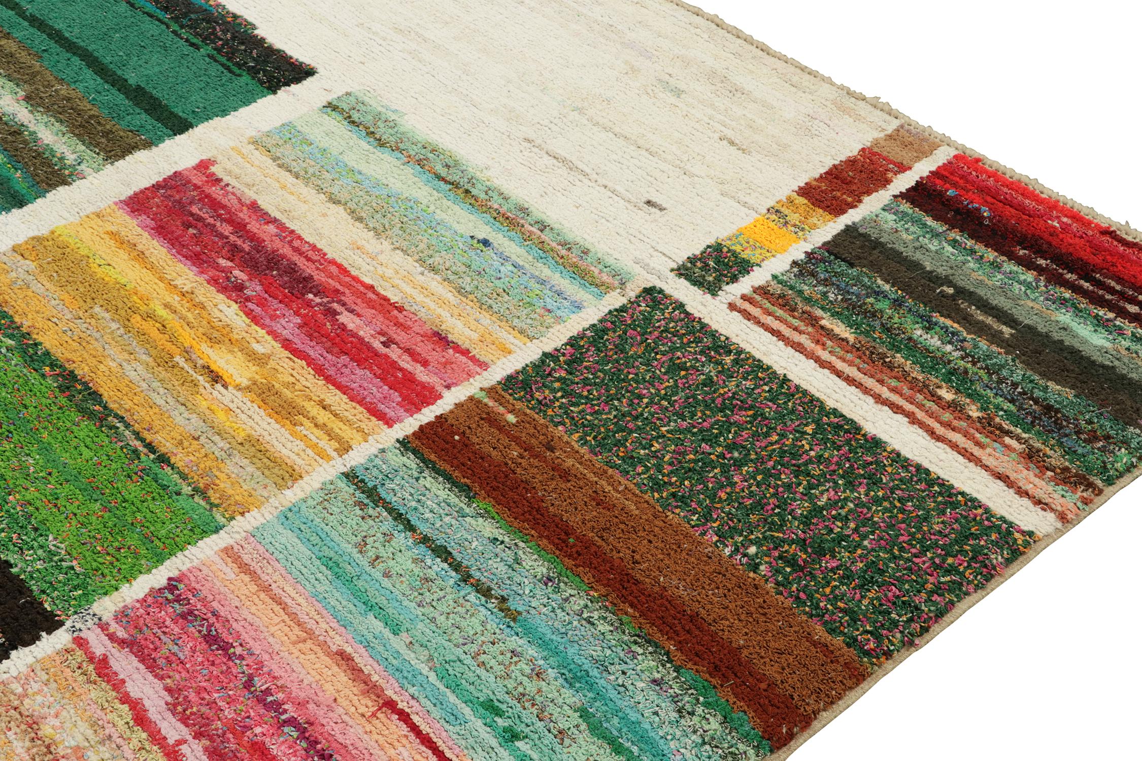 Hand-Knotted Rug & Kilim’s Moroccan Style Rug in Polychromatic Geometric Pattern For Sale
