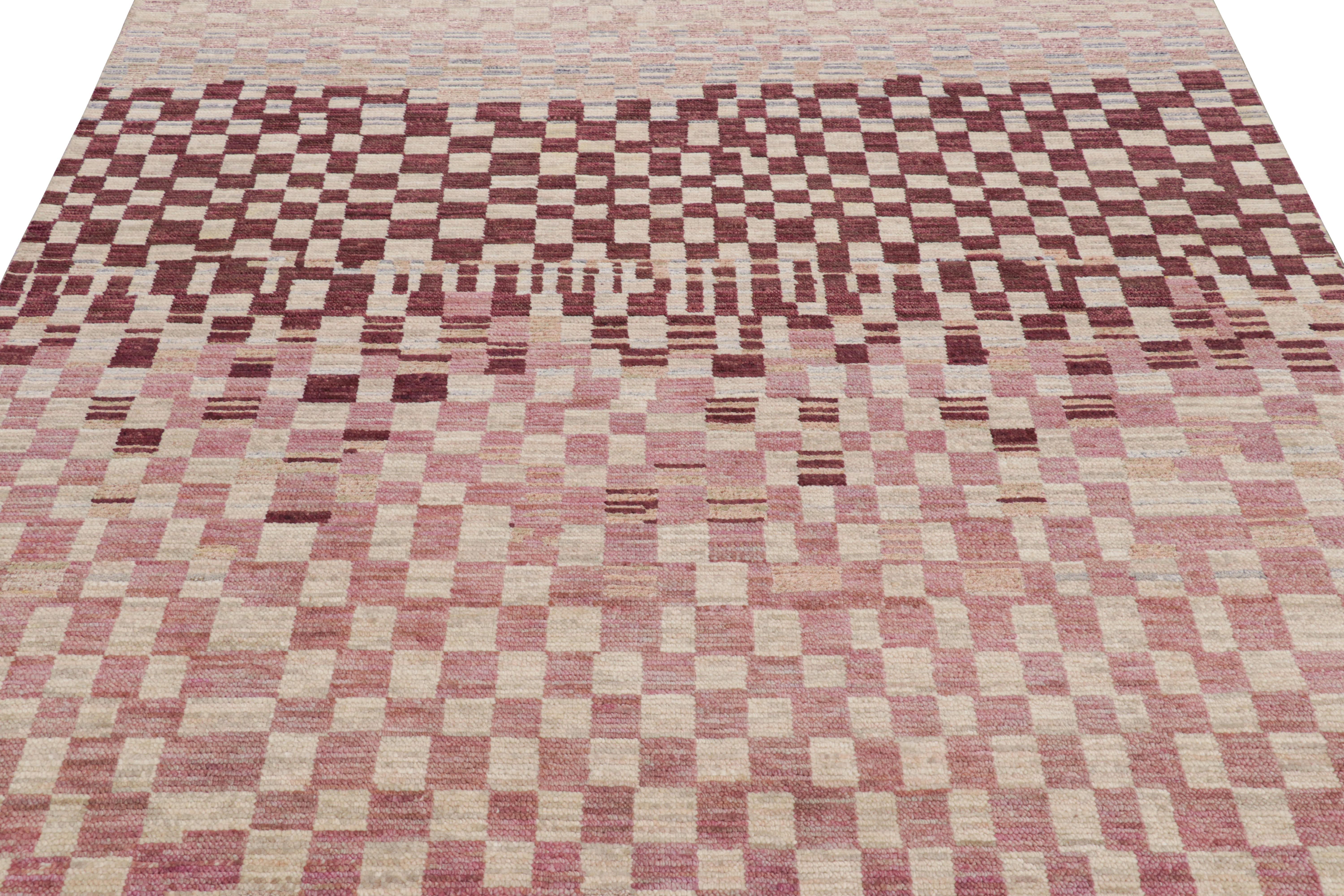 Hand-knotted in wool and silk, this 6x10 contemporary rug from Rug & Kilim features geometric patterns with a modern abstract appearance—drawing on the primitivist Berber tribal designs. 

On the Design: 

A rich, lush pile in polychromatic tones