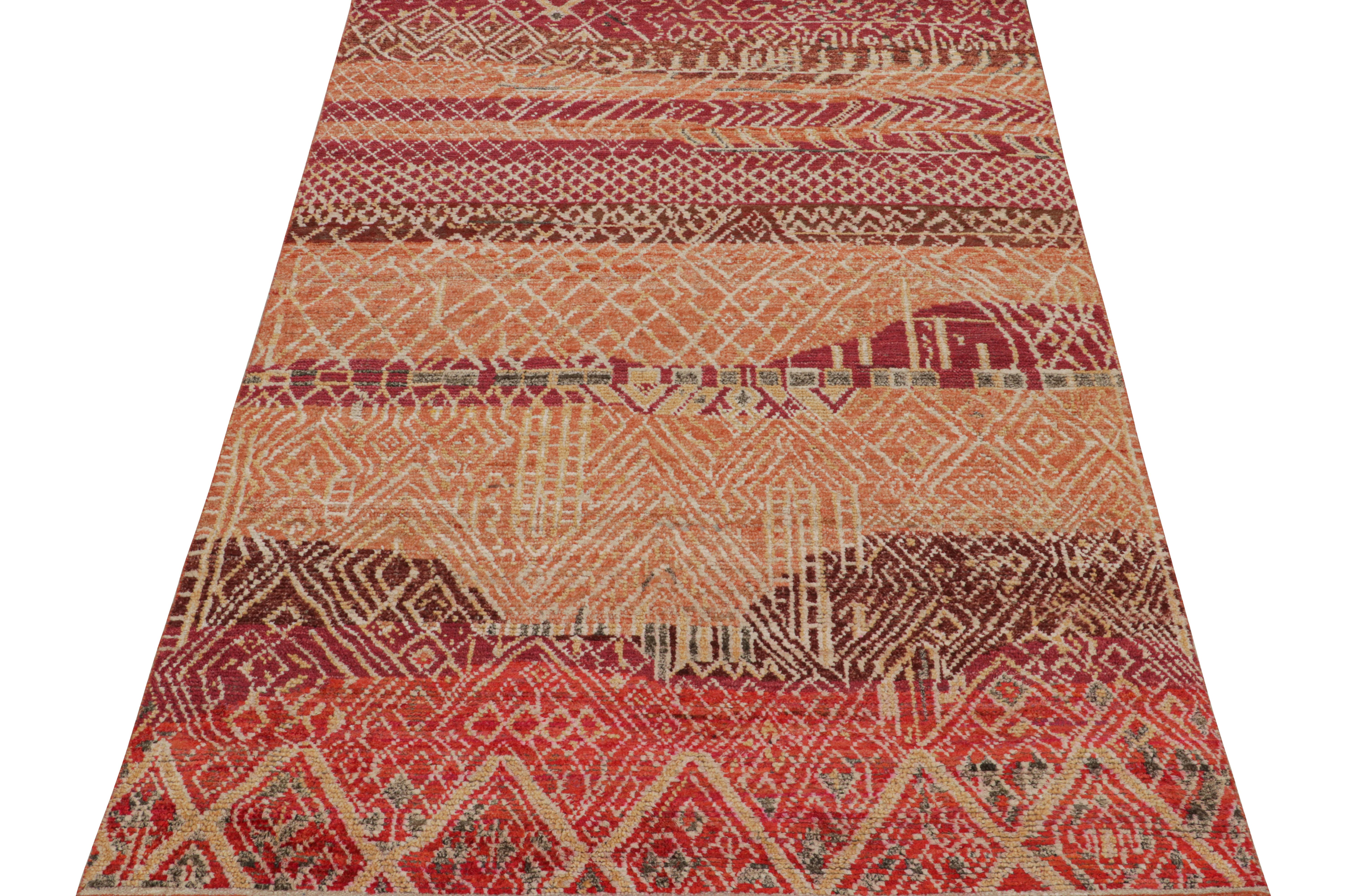 Tribal Rug & Kilim’s Moroccan Style Rug in Red, Orange & Beige-Brown Geometric Patterns For Sale