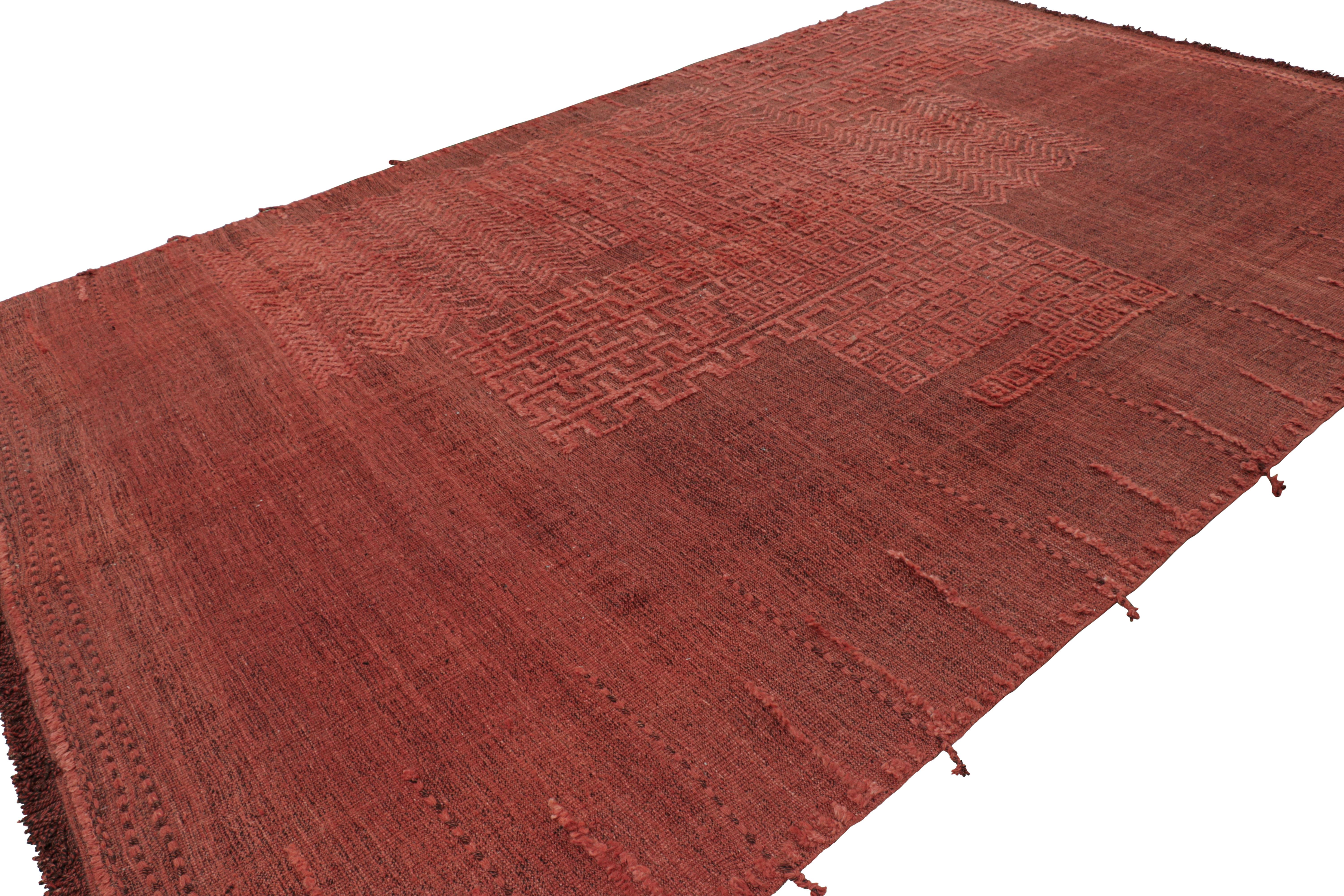 Hand-Knotted Rug & Kilim’s Moroccan Style Rug in Red with Geometric Patterns For Sale