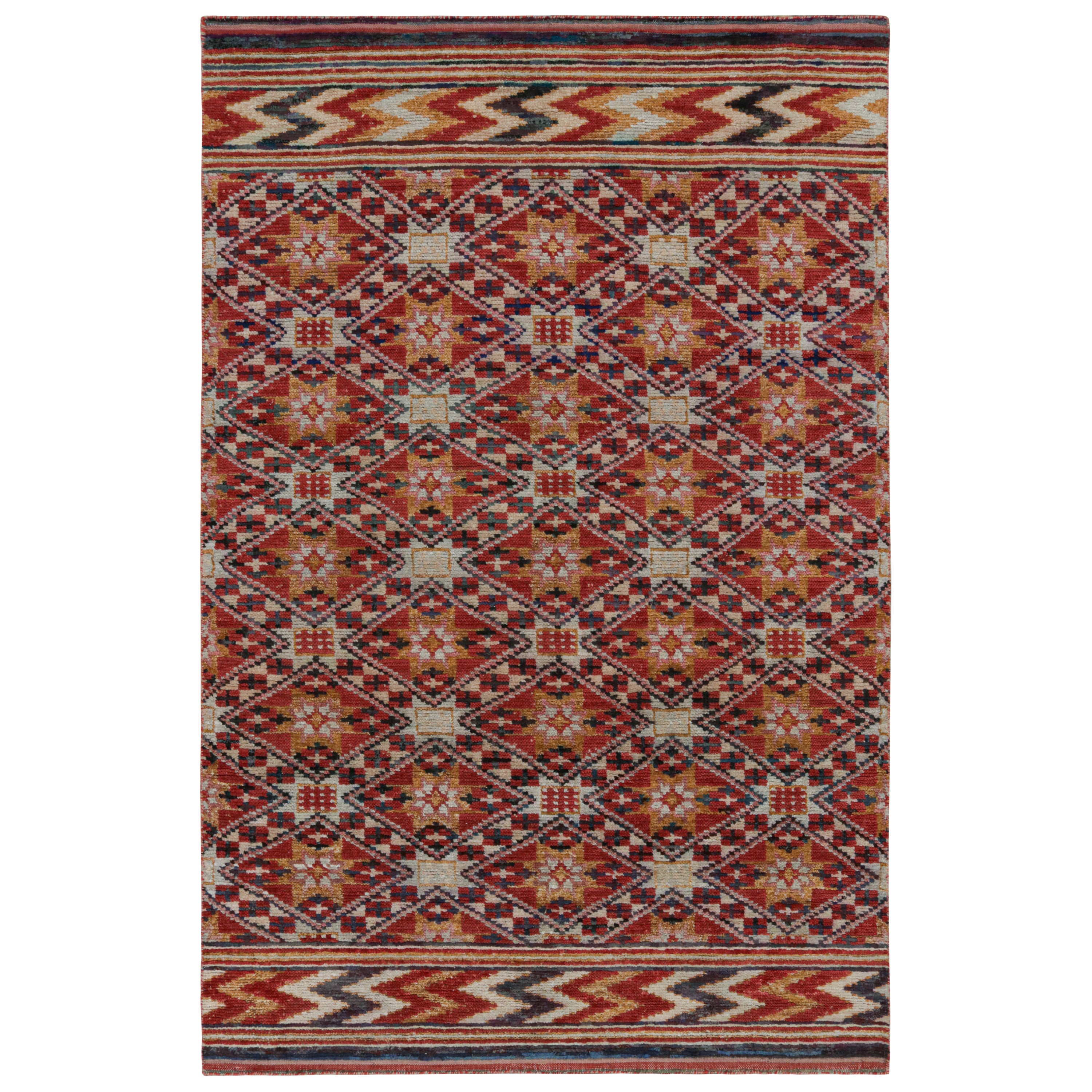 Rug & Kilim’s Moroccan Style Rug in Red with Gold Geometric Patterns For Sale