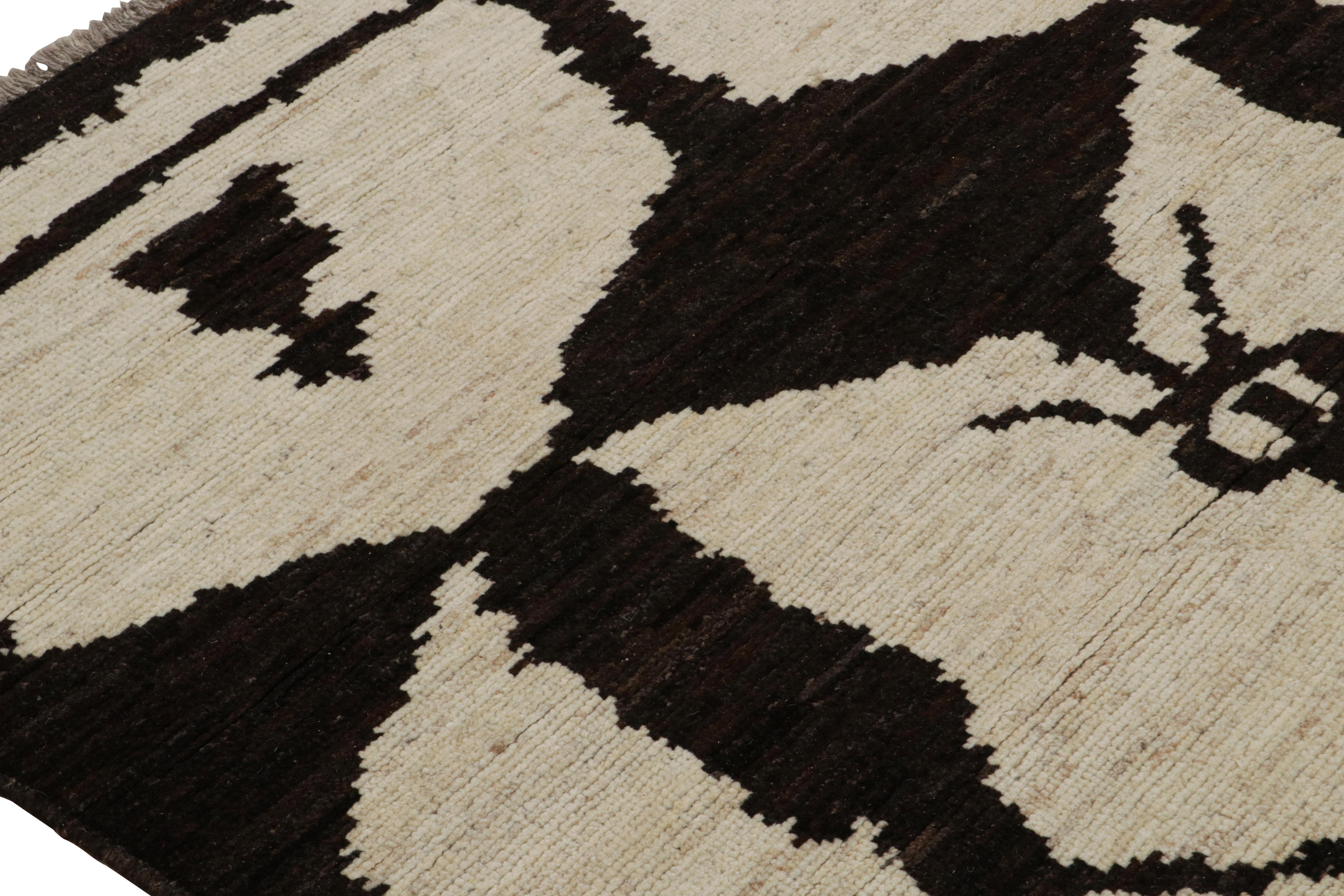 Hand-Knotted Rug & Kilim’s Moroccan Style Rug in Rich Brown, with Geometric Patterns For Sale