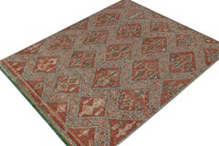 Rug & Kilim’s Moroccan Style Rug in Rust Red & Green Geometric Pattern