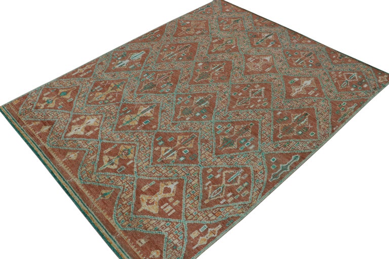 Rug and Kilim’s Moroccan Style Rug in Rust Red and Green Geometric ...