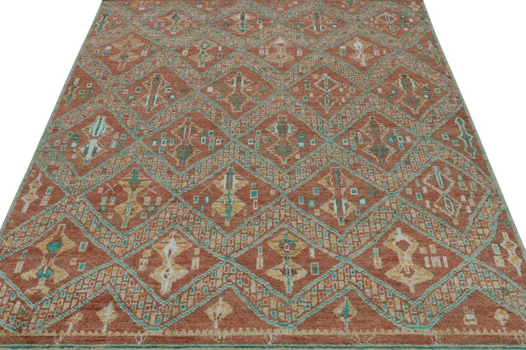Rug and Kilim’s Moroccan Style Rug in Rust Red and Green Geometric ...