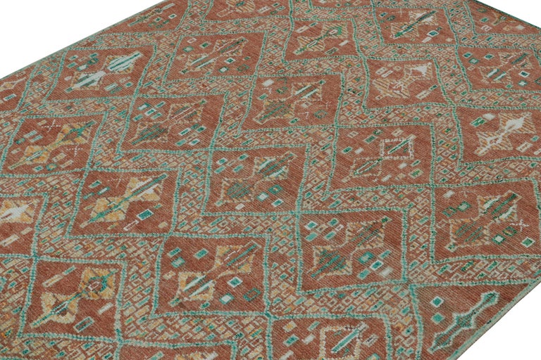 Rug and Kilim’s Moroccan Style Rug in Rust Red and Green Geometric ...