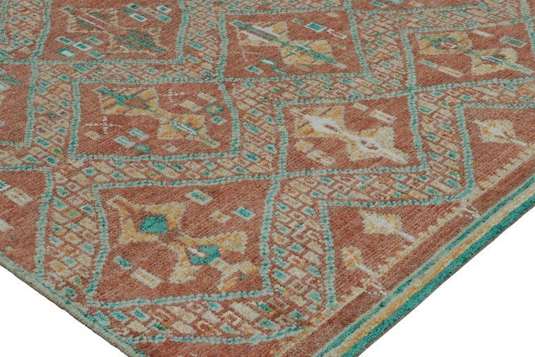 Rug and Kilim’s Moroccan Style Rug in Rust Red and Green Geometric ...