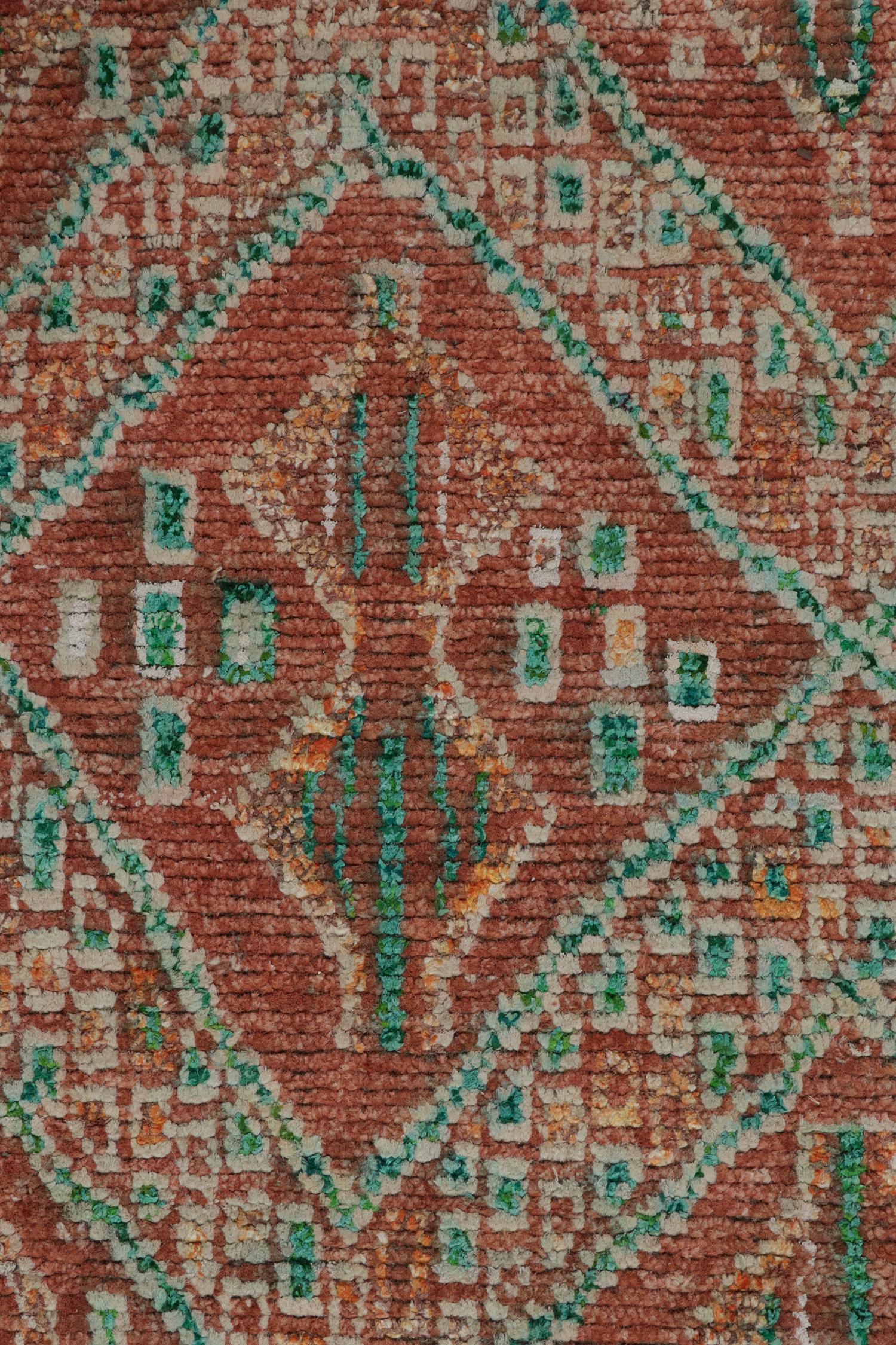Rug & Kilim’s Moroccan Style Rug in Rust Red & Green Geometric Pattern In New Condition For Sale In Long Island City, NY
