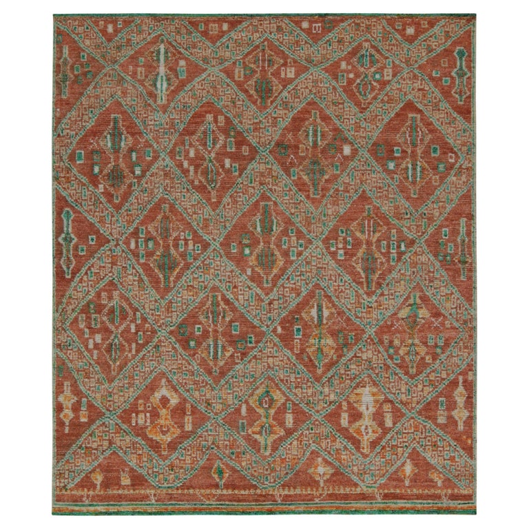 Greenarbic Rug Patterns Rug and Kilim’s Moroccan Style Rug in Rust Red and Green Geometric ...