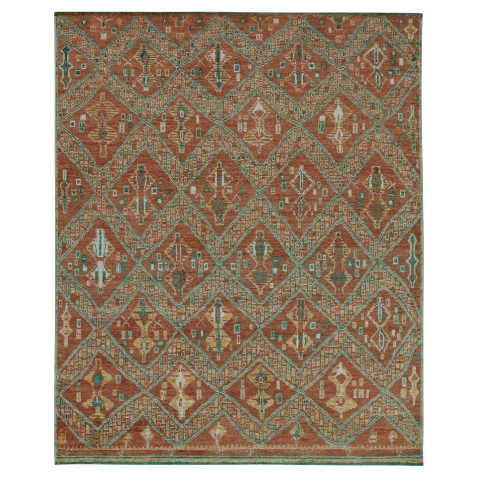 Rug and Kilim’s Moroccan Style Rug in Rust Red and Green Geometric ...