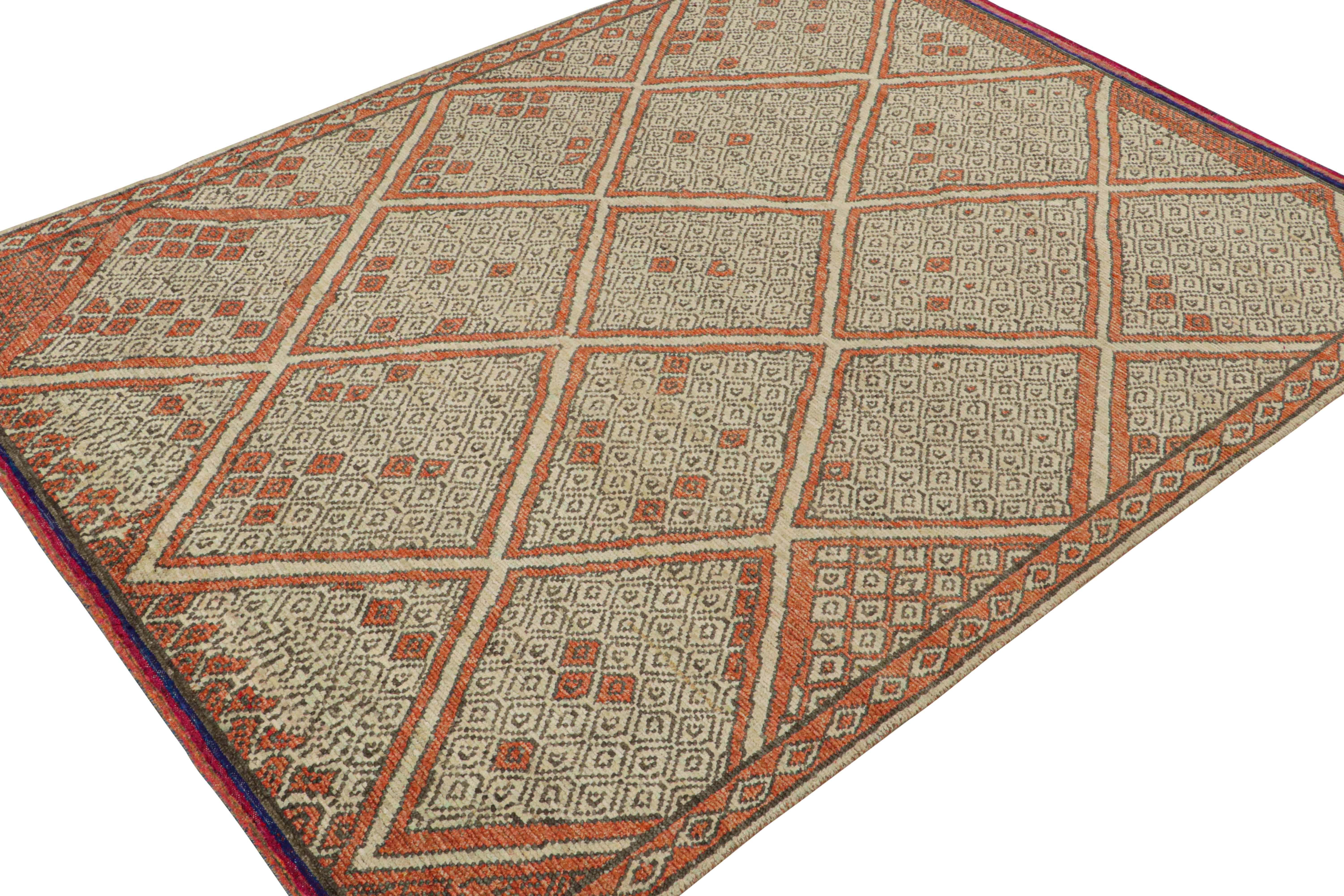 Tribal Rug & Kilim’s Moroccan Style Rug in Rust with Beige and Gray Geometric Pattern For Sale
