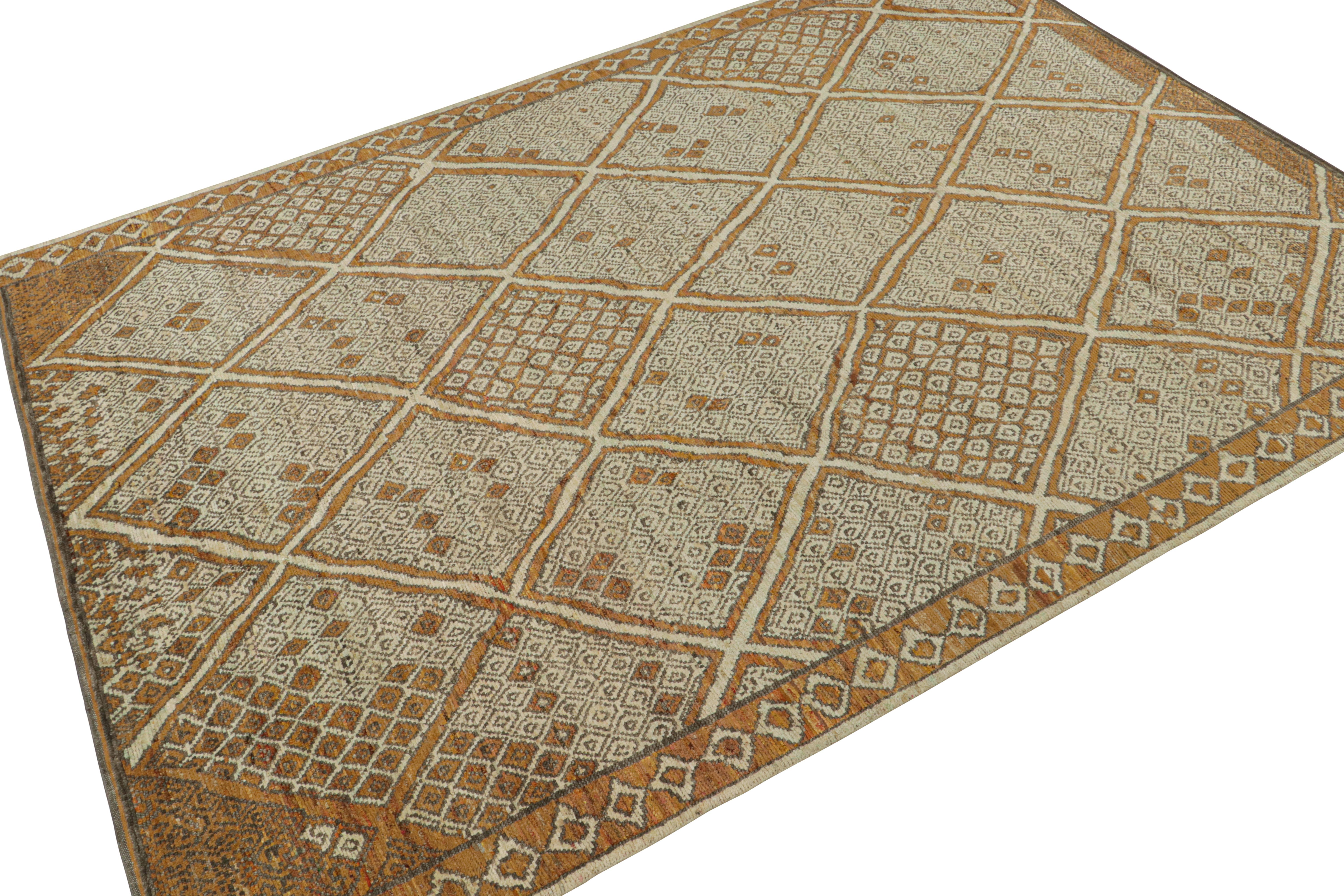 Tribal Rug & Kilim’s Moroccan Style Rug in Rust with Beige and  Gray Geometric Pattern For Sale