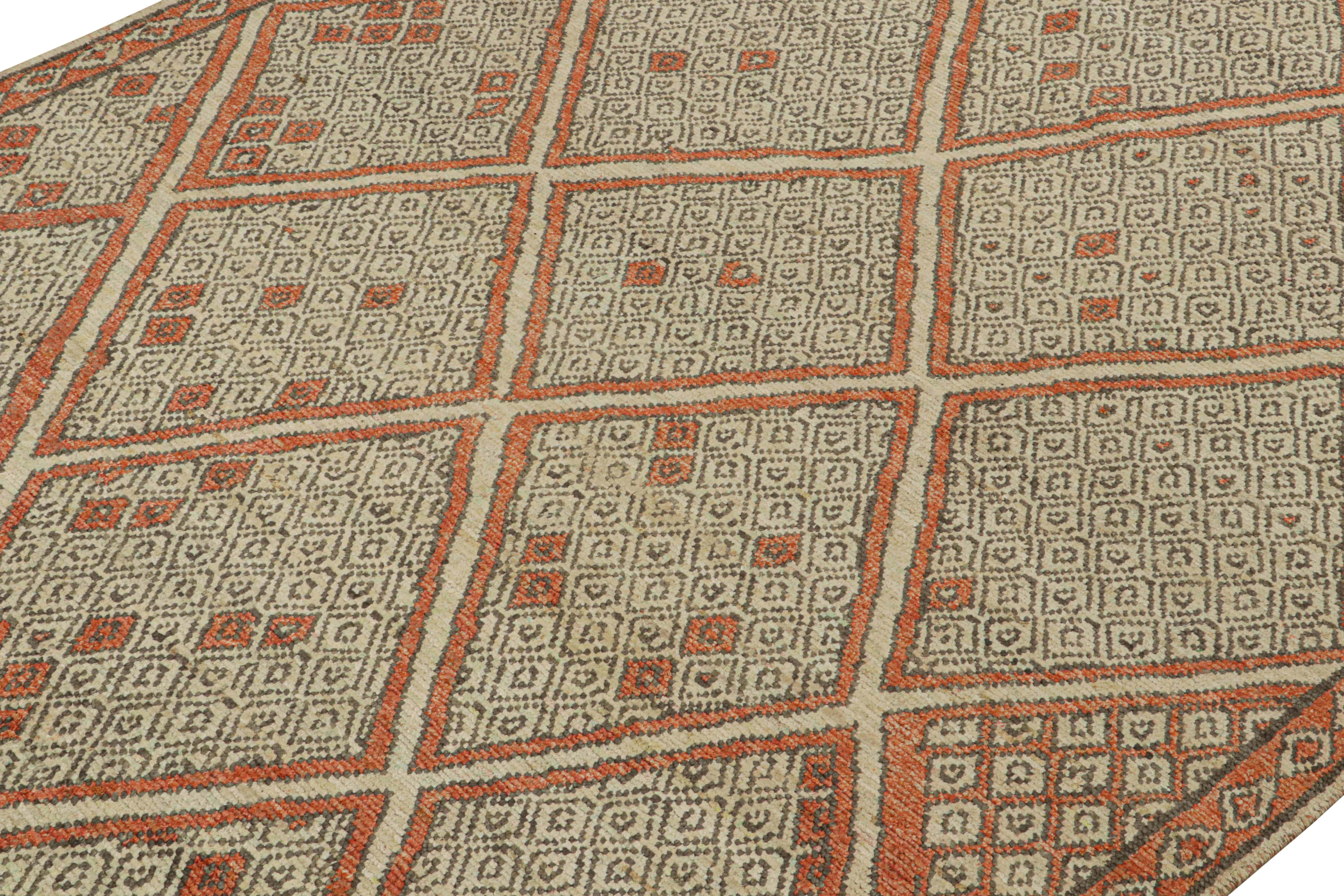 Indian Rug & Kilim’s Moroccan Style Rug in Rust with Beige and Gray Geometric Pattern For Sale