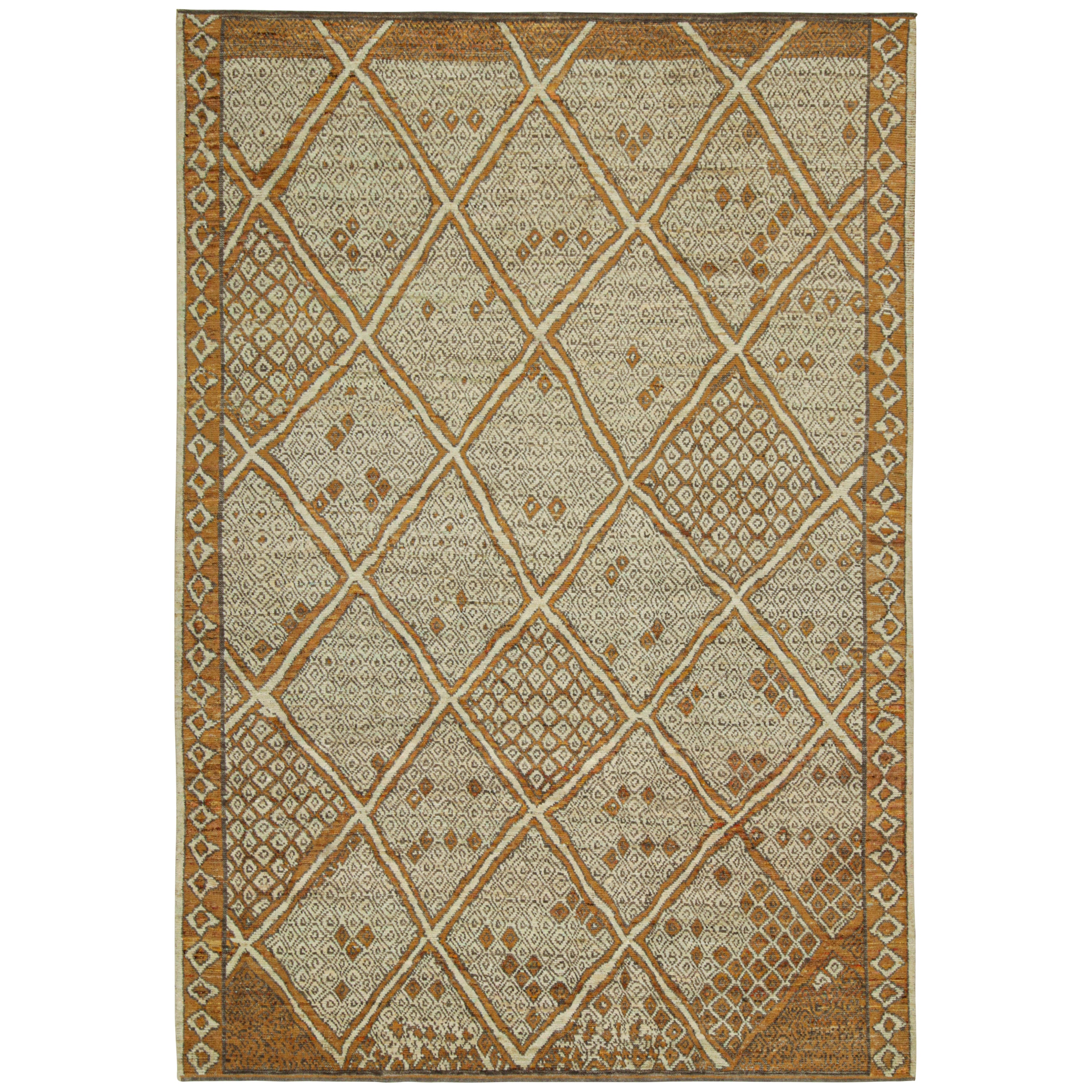 Rug & Kilim’s Moroccan Style Rug in Rust with Beige and  Gray Geometric Pattern For Sale