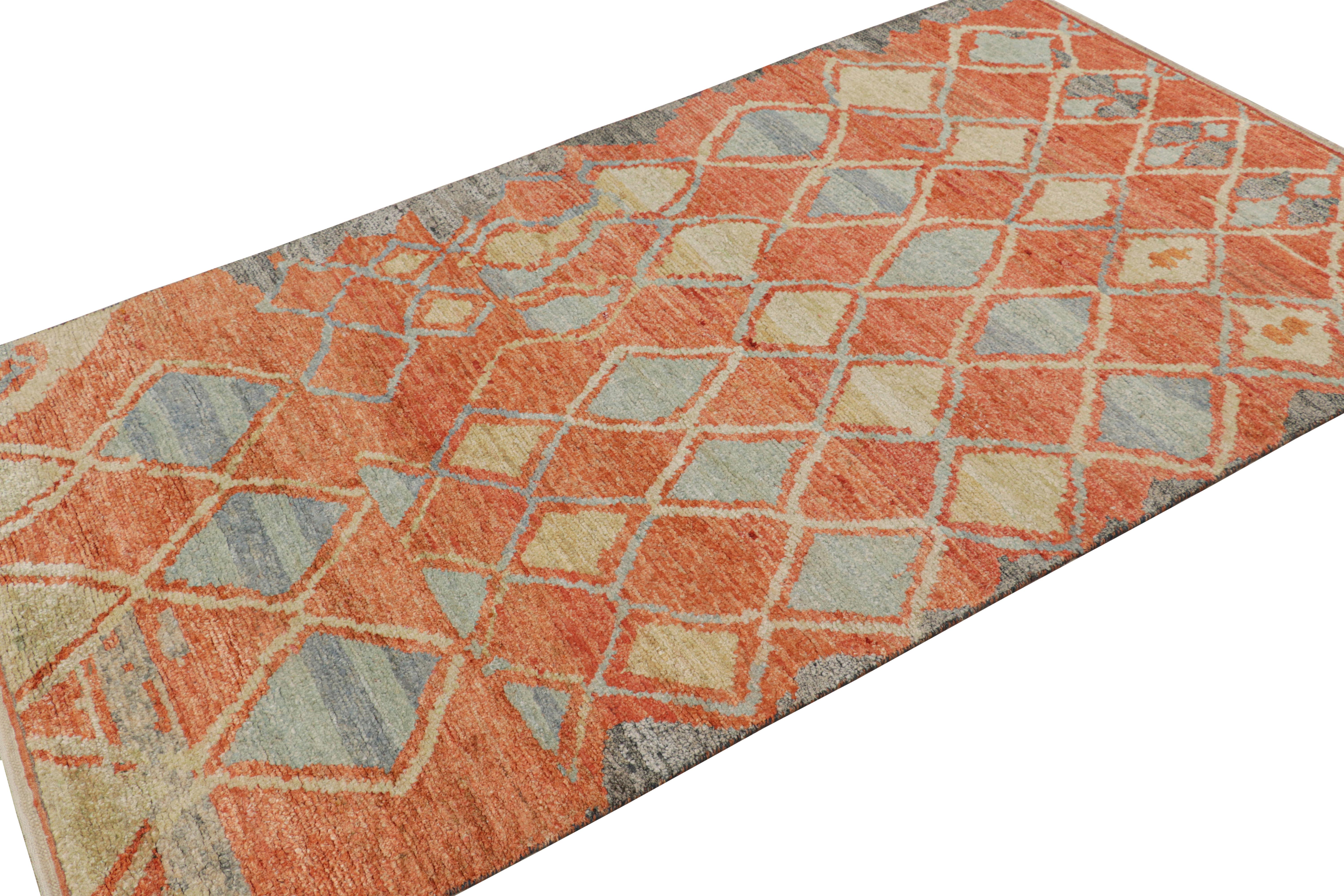 Indian Rug & Kilim’s Moroccan Style Rug in Rust with Geometric Patterns For Sale