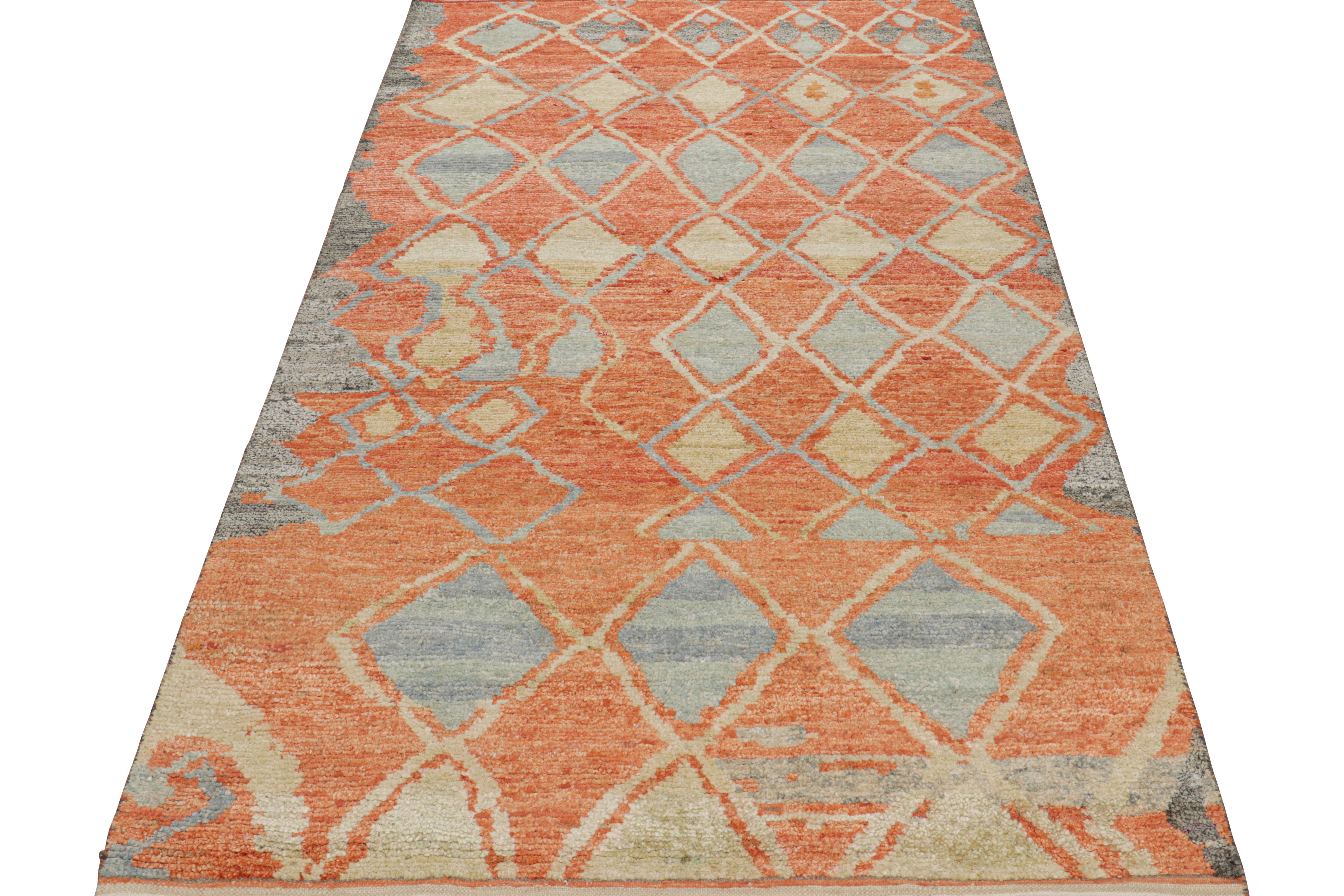 Hand-Knotted Rug & Kilim’s Moroccan Style Rug in Rust with Geometric Patterns For Sale