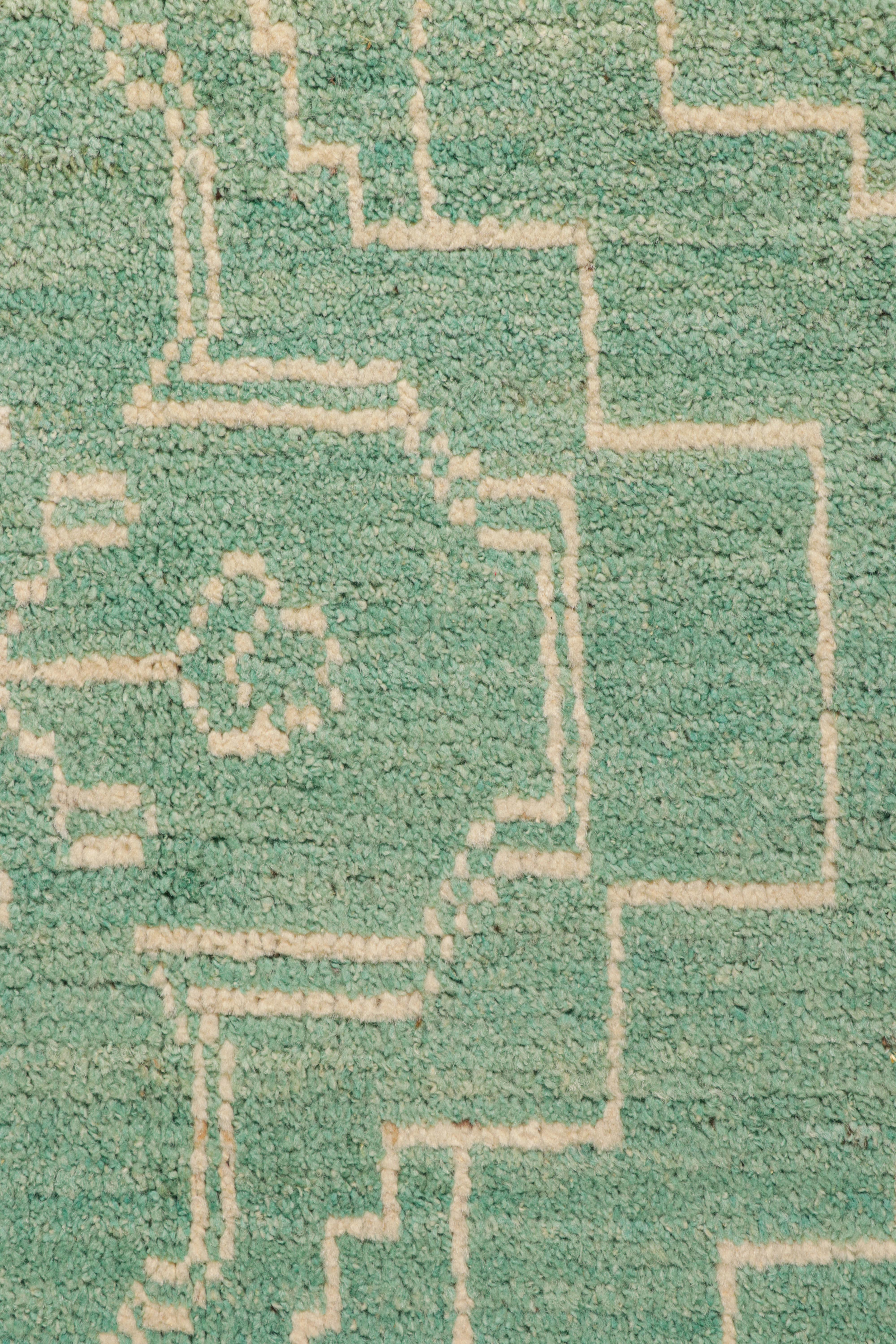 Indian Rug & Kilim’s Moroccan Style Rug in Turquoise with Tribal Geometric Patterns