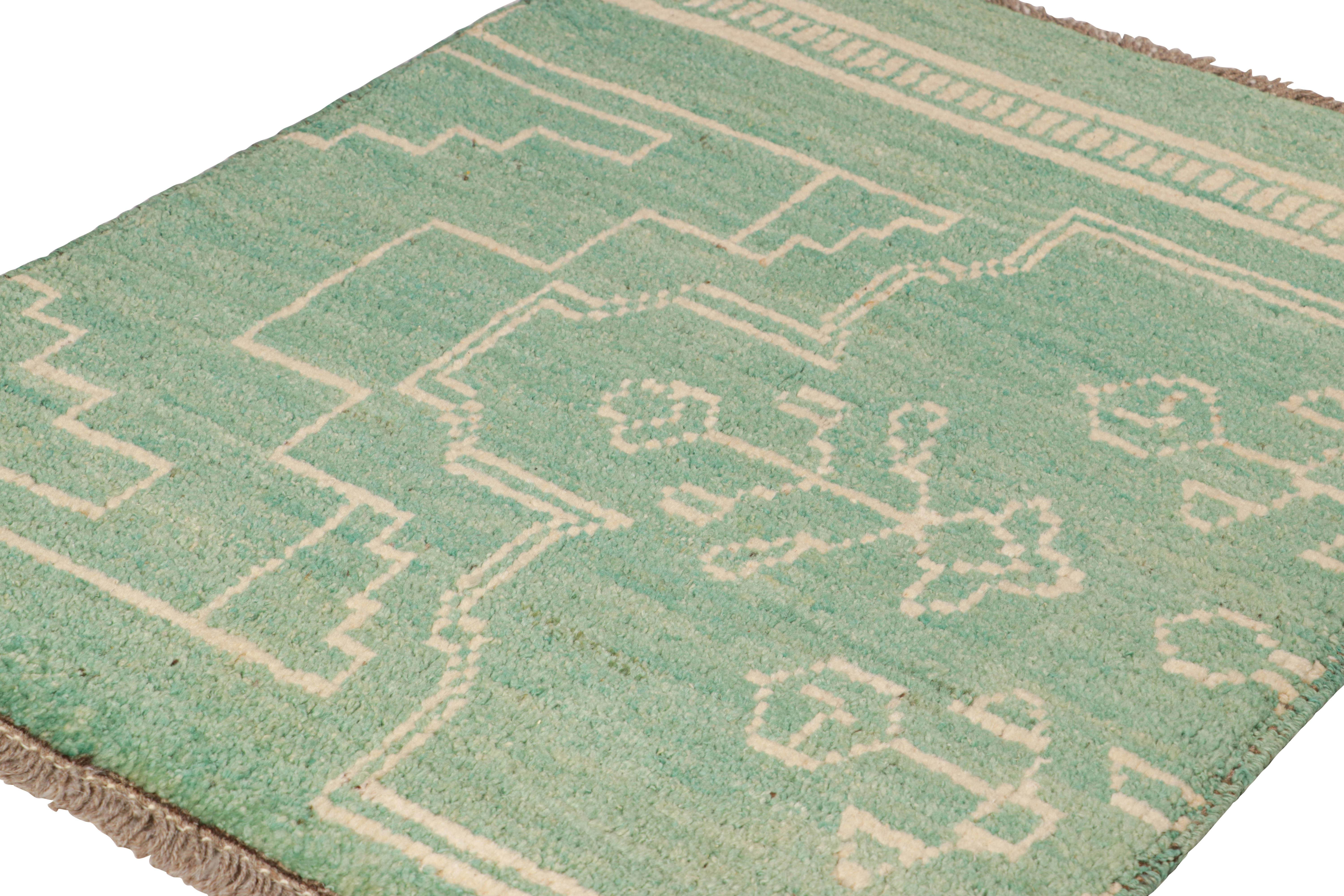 Hand-Knotted Rug & Kilim’s Moroccan Style Rug in Turquoise with Tribal Geometric Patterns For Sale