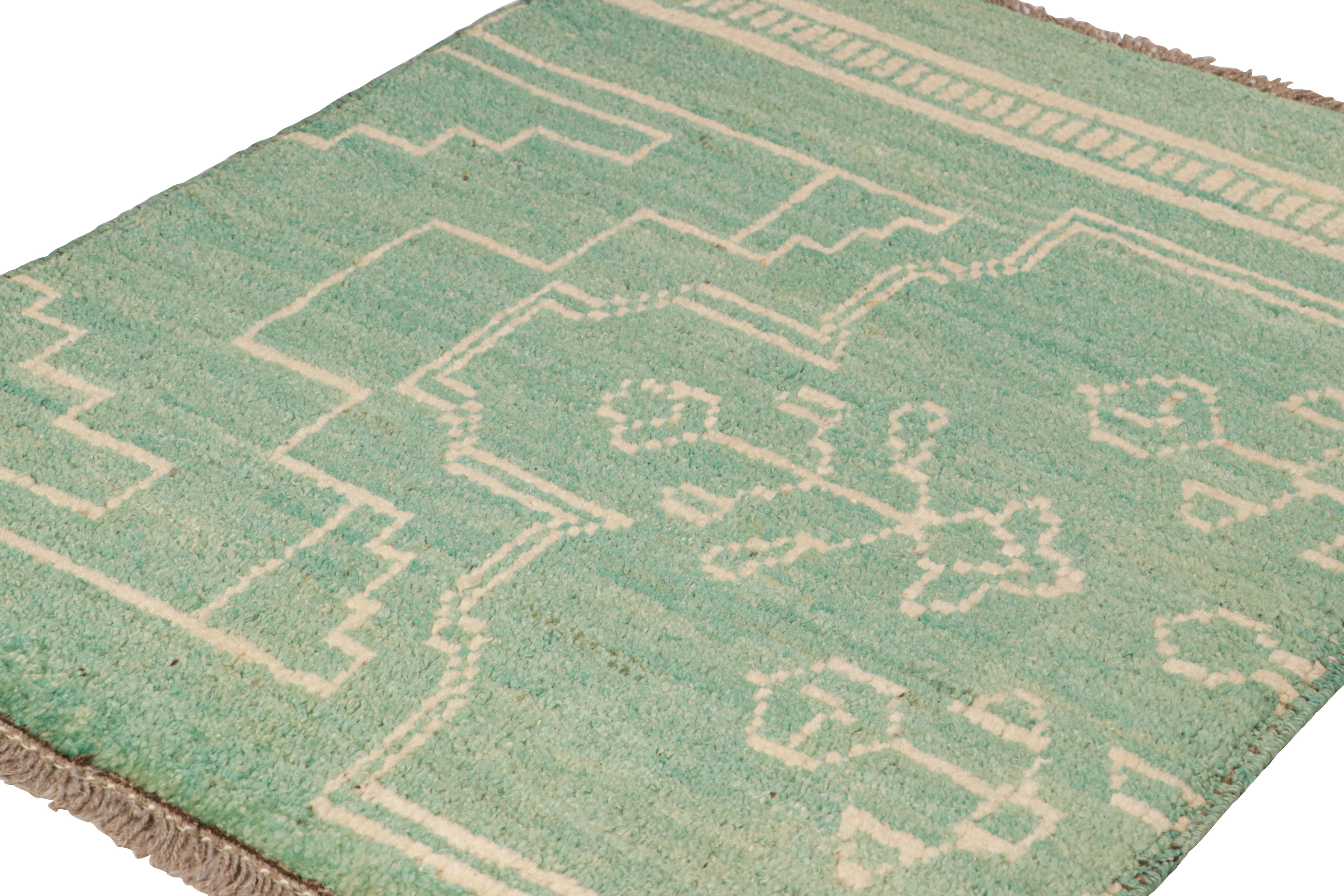 Hand-Knotted Rug & Kilim’s Moroccan Style Rug in Turquoise with Tribal Geometric Patterns