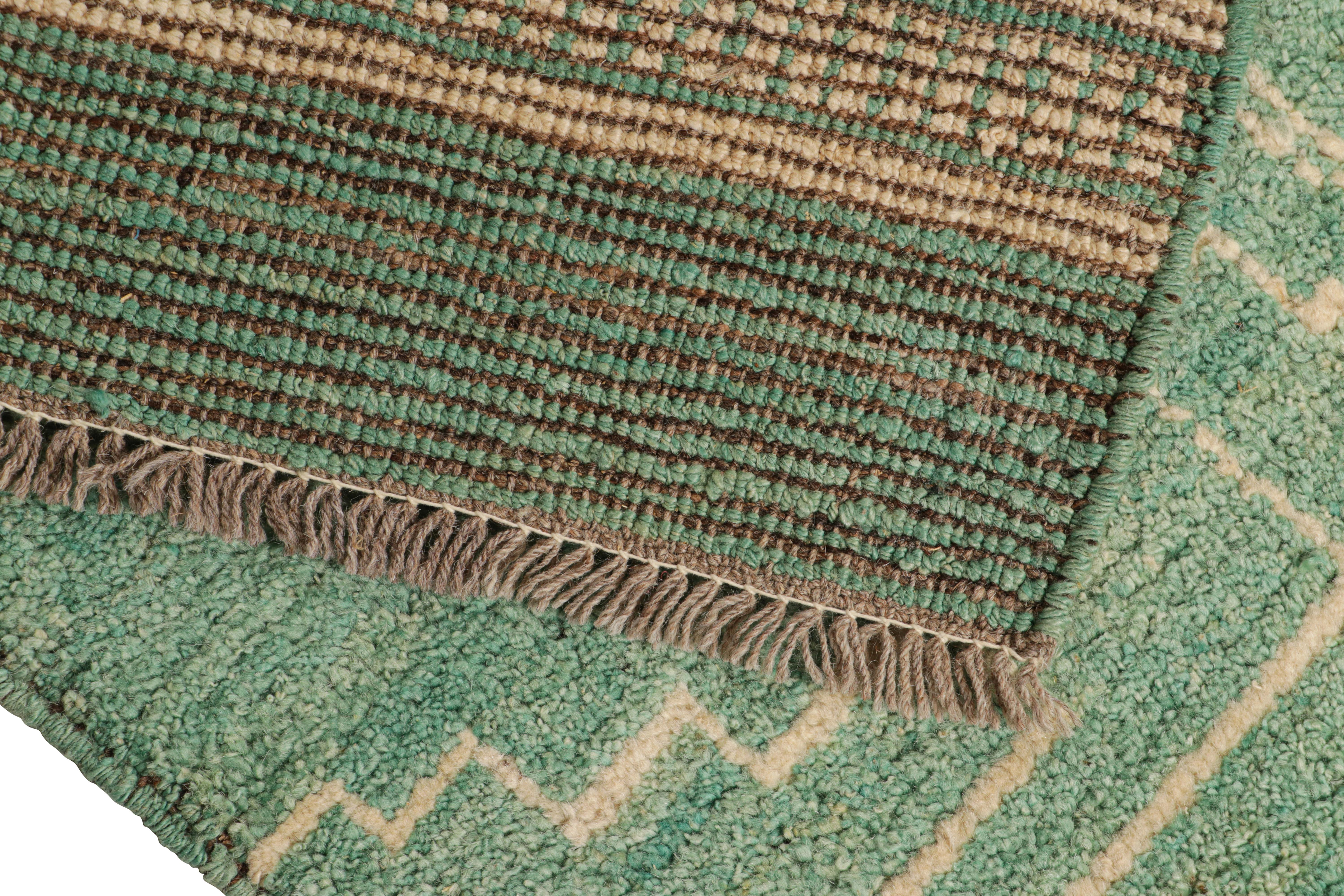 Wool Rug & Kilim’s Moroccan Style Rug in Turquoise with Tribal Geometric Patterns For Sale