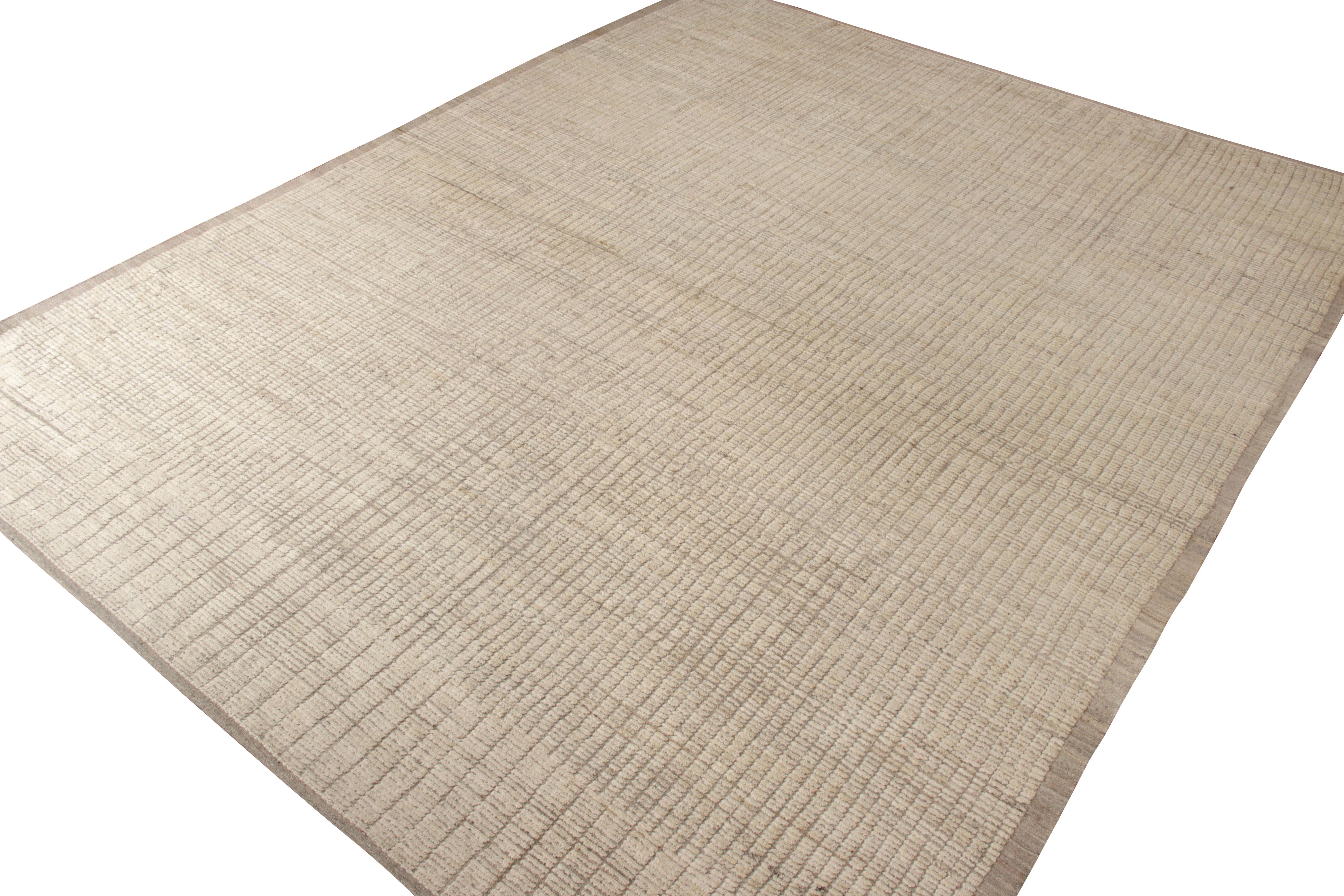 Modern Rug & Kilim’s Moroccan Style Rug in White, Beige Brown High-Low Pattern For Sale