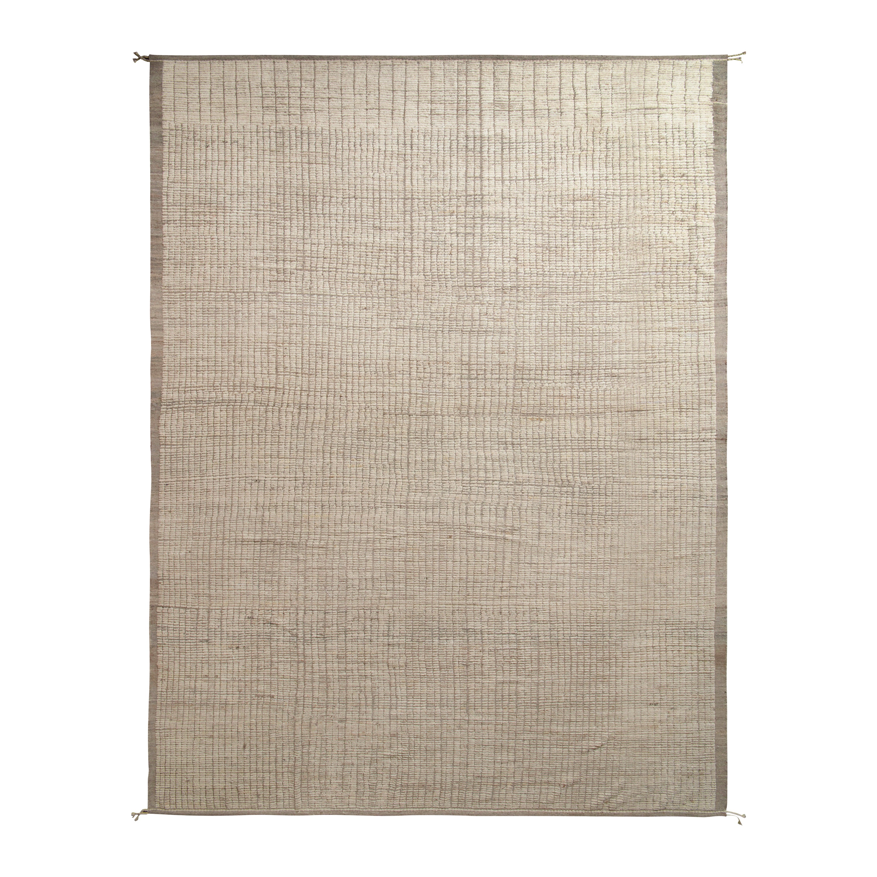 Rug & Kilim’s Moroccan Style Rug in White, Beige Brown High-Low Pattern For Sale
