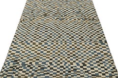 Rug & Kilim’s Moroccan Style Rug in White, Blue and Brown Checkered Pattern