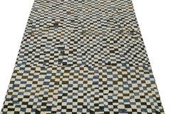 Rug & Kilim’s Moroccan Style Rug in White, Blue and Brown Checkered Pattern