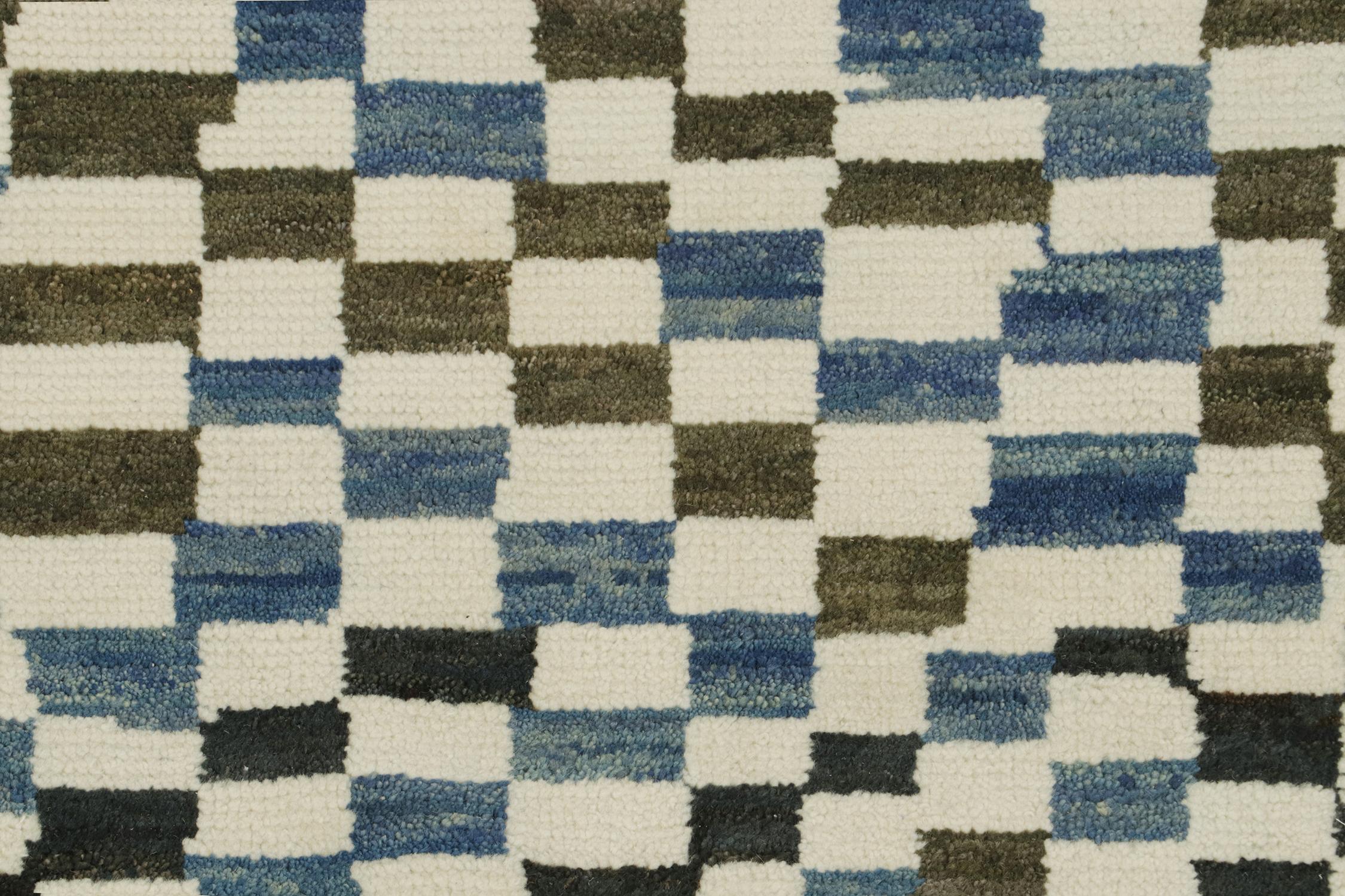 Rug & Kilim’s Moroccan Style Rug in White, Blue and Brown Checkered Pattern In New Condition For Sale In Long Island City, NY