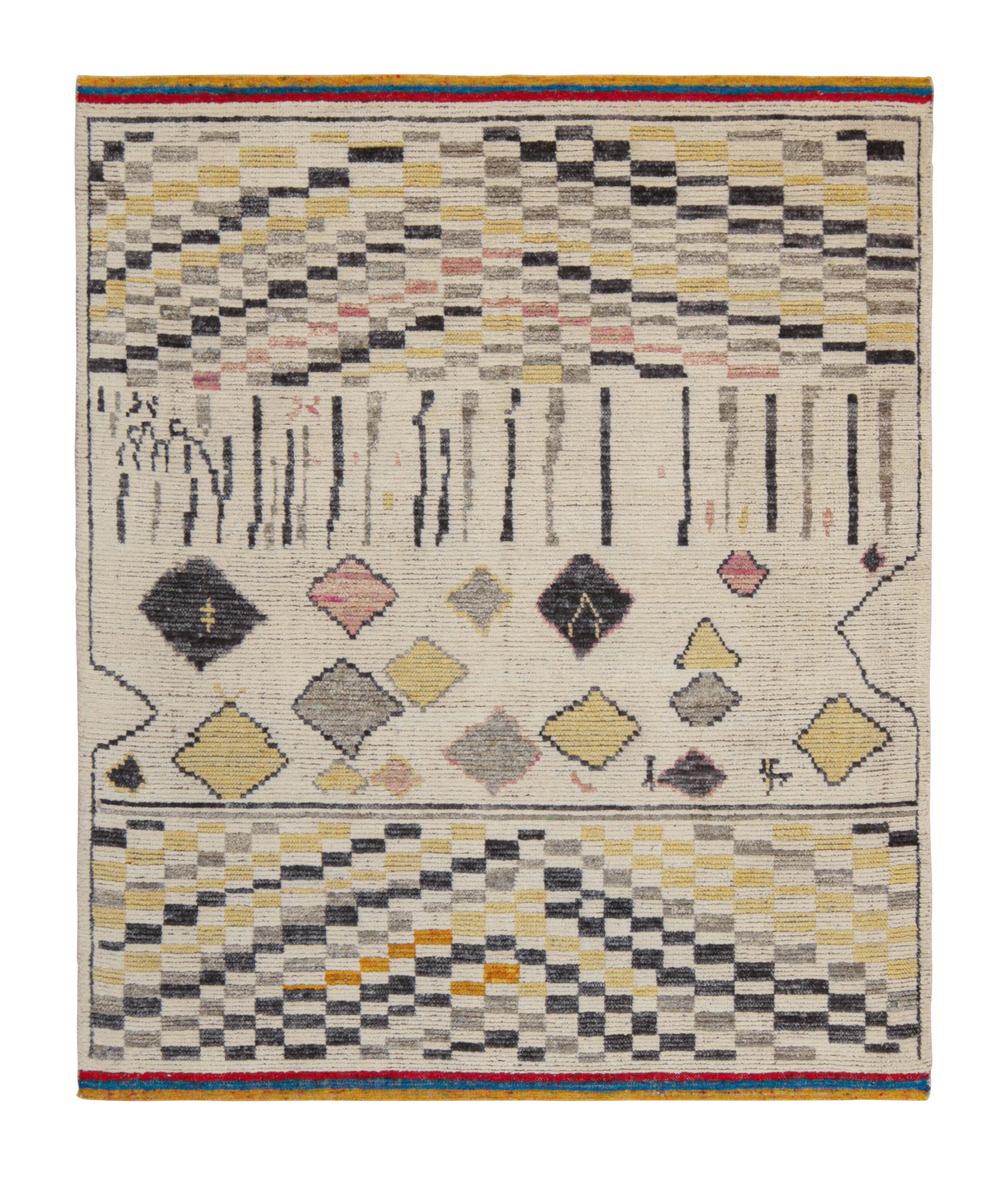 Marokkanischer Teppich von Rug & Kilim in Weiß, Gold und Grau mit geometrischem Muster