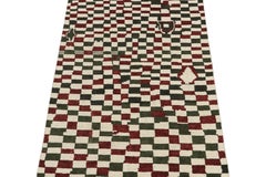 Rug & Kilim’s Moroccan Style Rug in White, Red and Brown Checkered Pattern