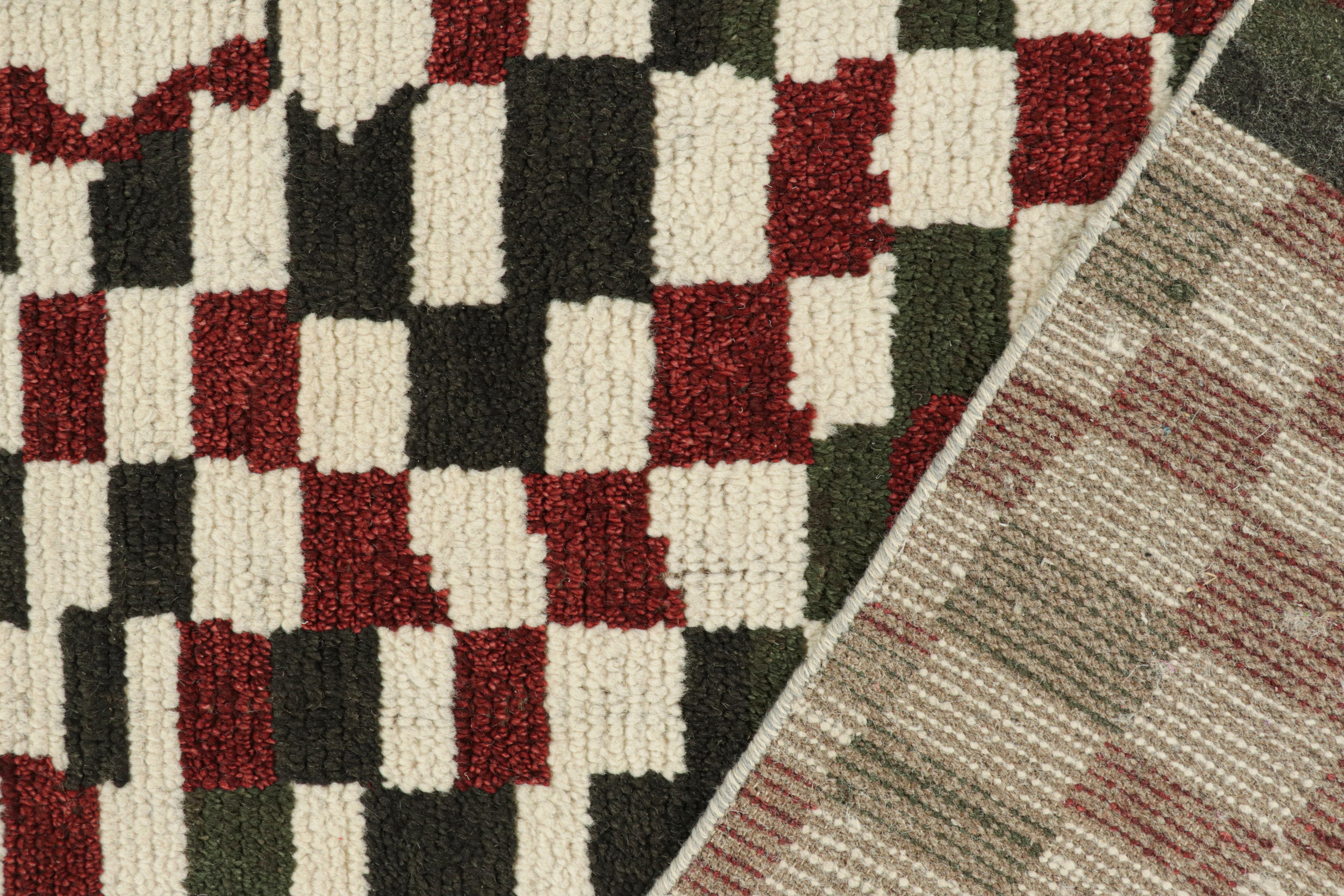 Contemporary Rug & Kilim’s Moroccan Style Rug in White, Red and Brown Checkered Pattern For Sale