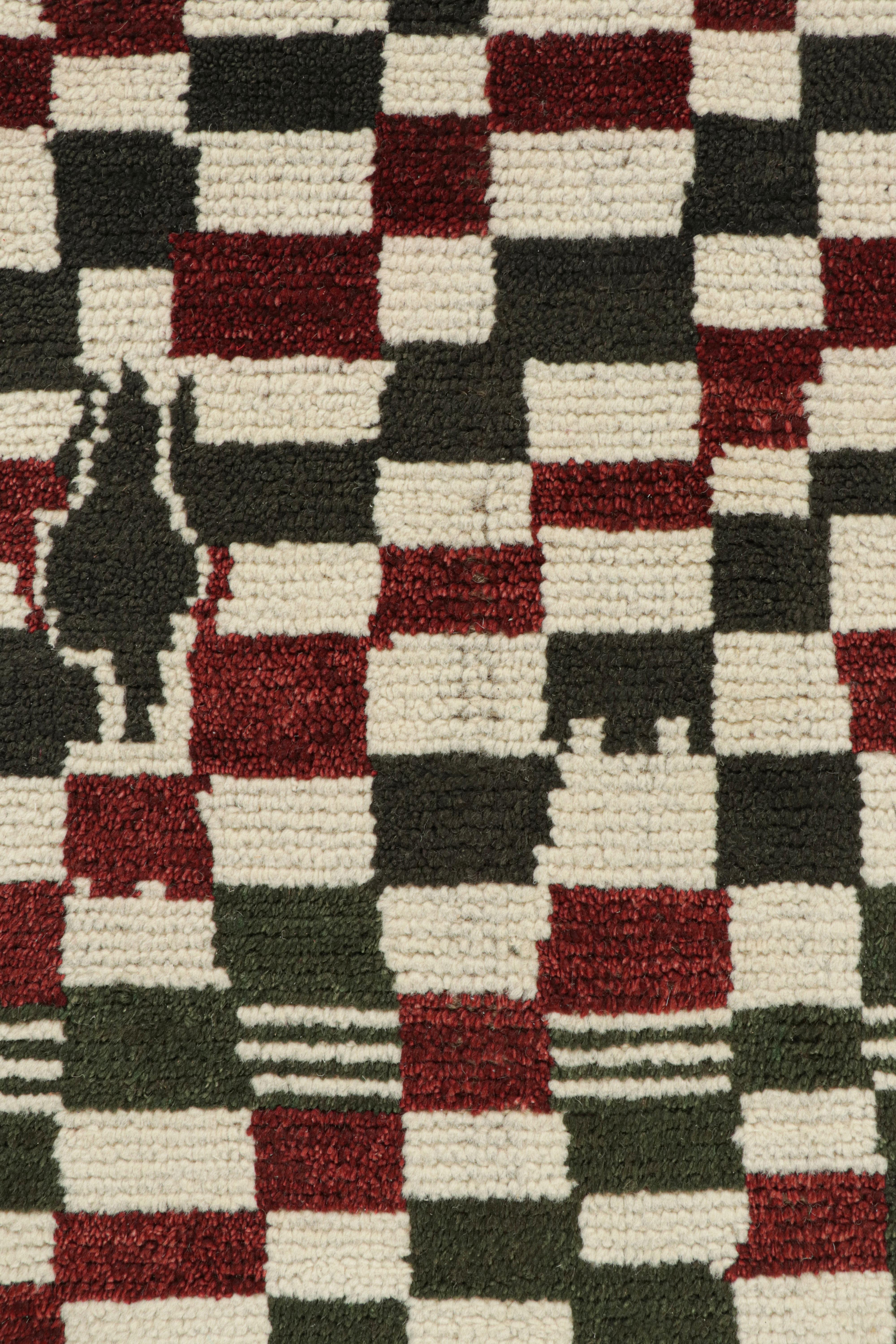 Rug & Kilim’s Moroccan Style Rug in White, Red and Brown Checkered Pattern In New Condition For Sale In Long Island City, NY