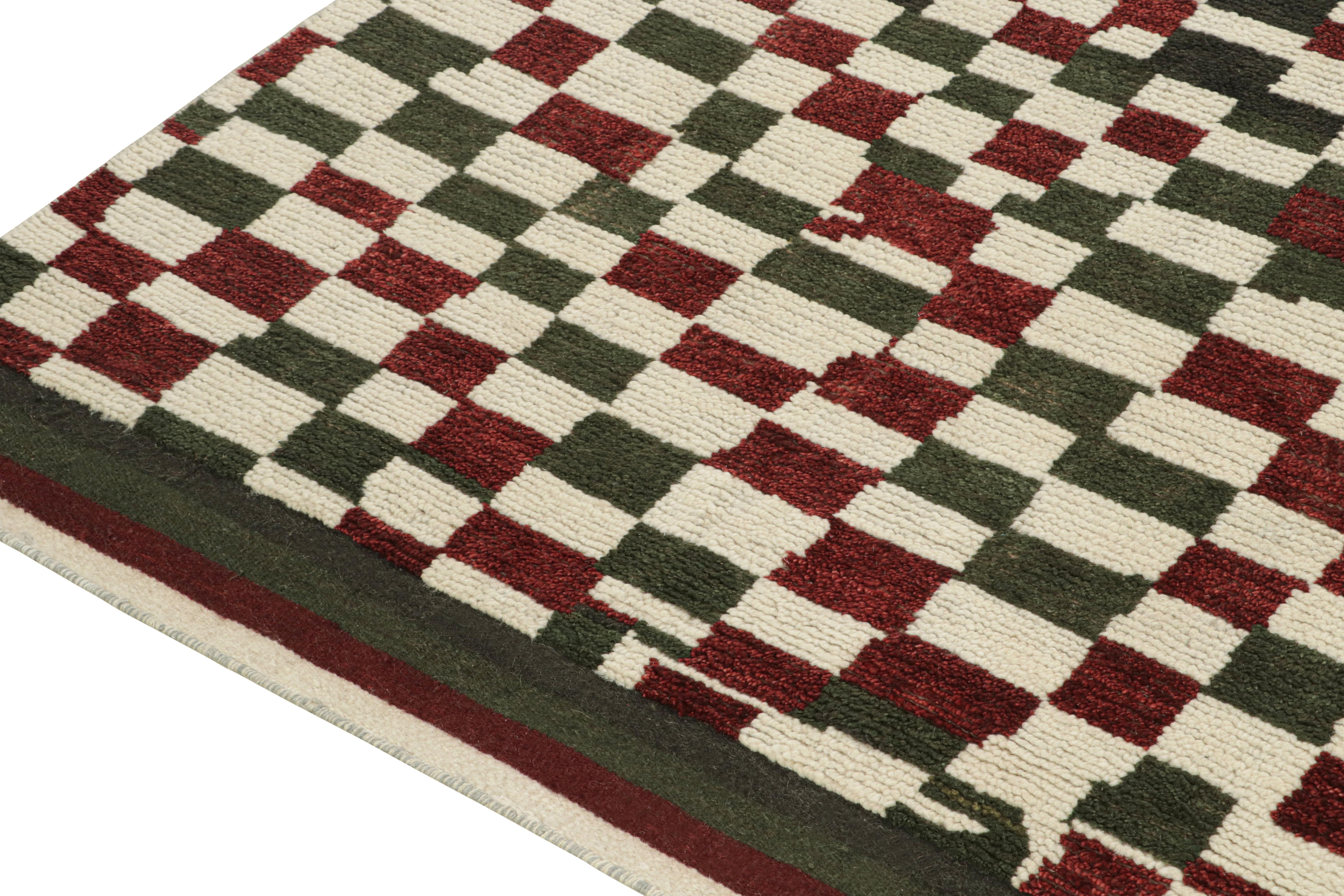 Hand-Knotted Rug & Kilim’s Moroccan Style Rug in White, Red and Brown Checkered Pattern For Sale