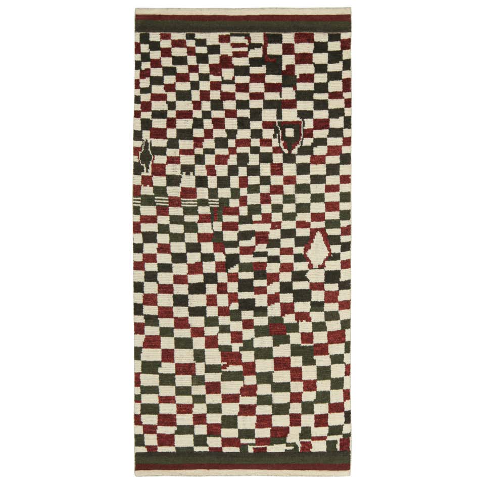 Red Colton Check Rug Modern Handmade Checkered Design Tulu Rug in Red and Ivory. All Soft ...