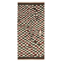 Rug & Kilim’s Moroccan Style Rug in White, Red and Brown Checkered Pattern