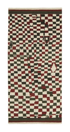 Rug & Kilim’s Moroccan Style Rug in White, Red and Brown Checkered Pattern