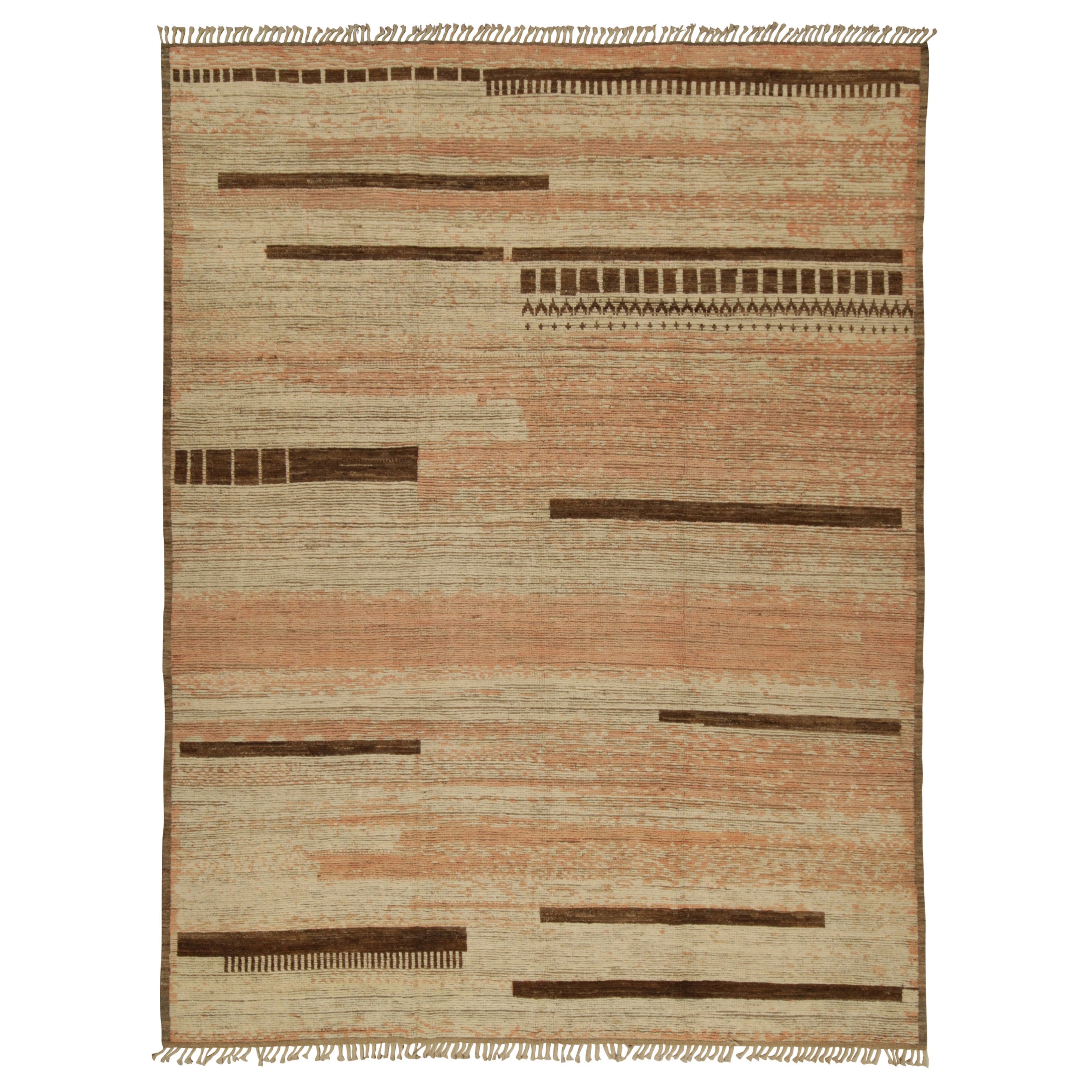 Rug & Kilim’s Moroccan Style rug with Beige, Brown and Pink Geometric Patterns For Sale