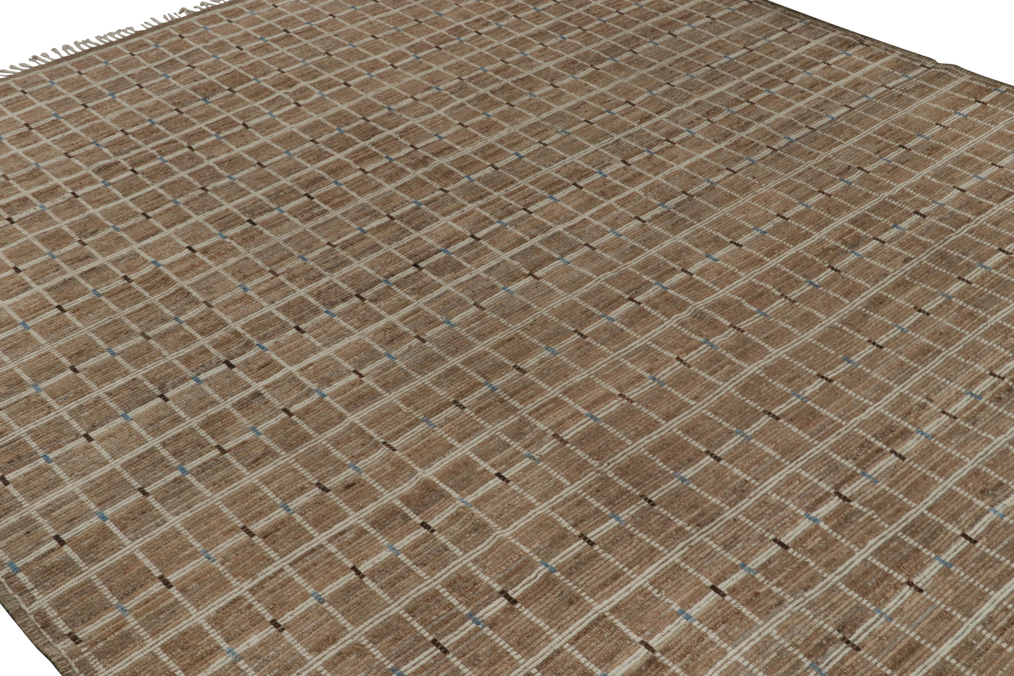 Afghan Rug & Kilim’s Moroccan Style rug with Beige-Brown Stripes and Geometric Pattern For Sale