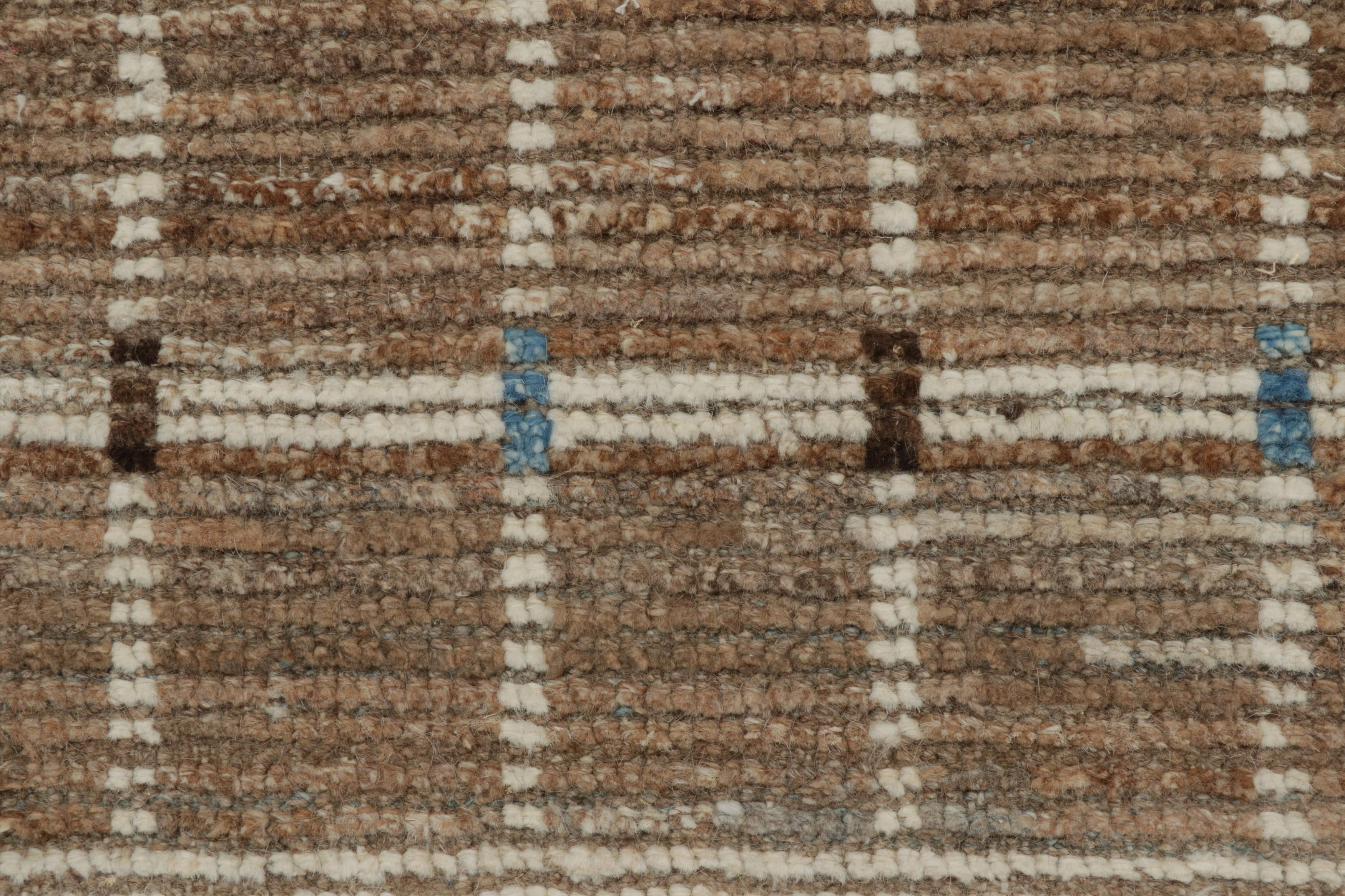 Wool Rug & Kilim’s Moroccan Style rug with Beige-Brown Stripes and Geometric Pattern For Sale