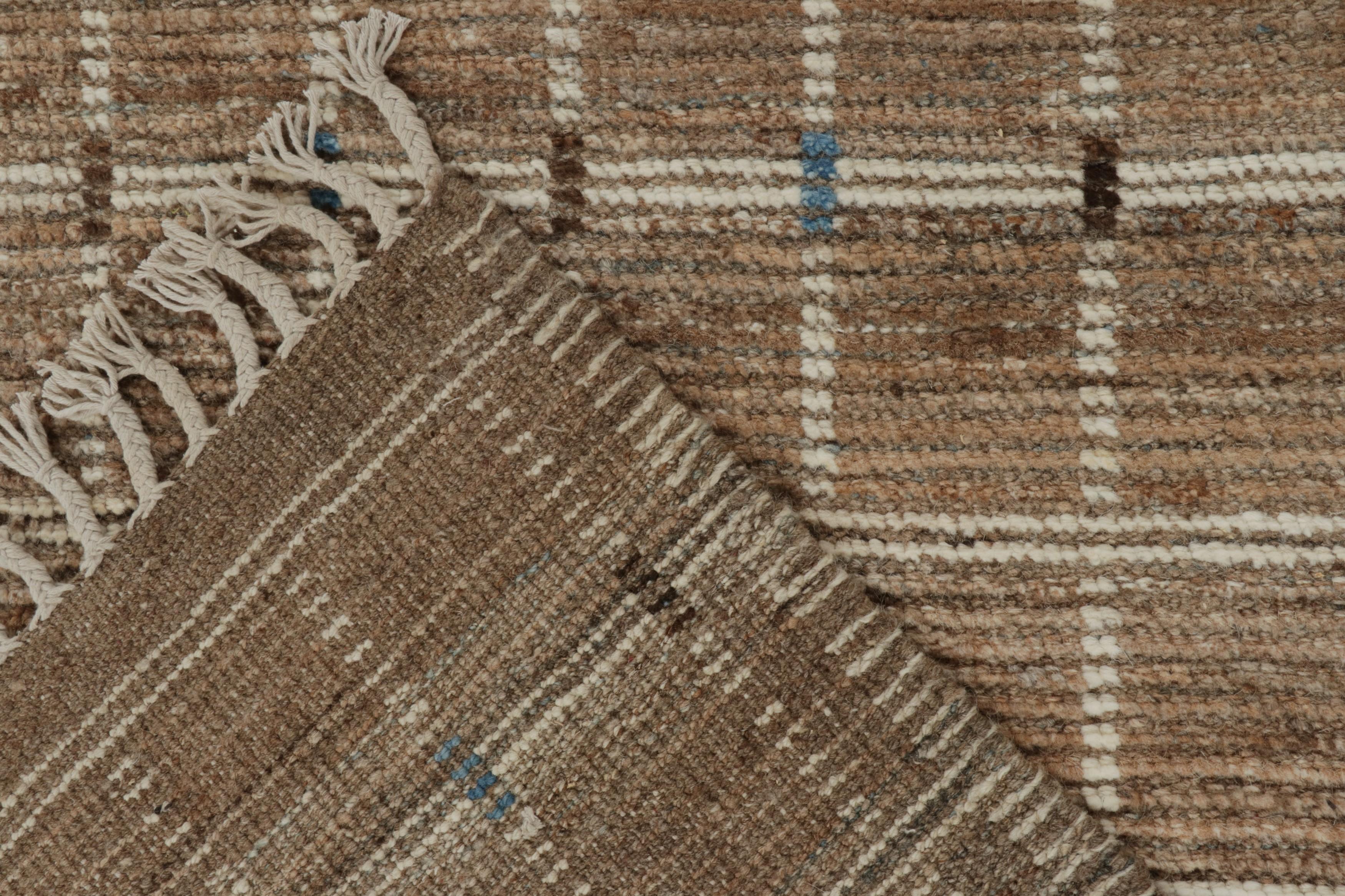 Rug & Kilim’s Moroccan Style rug with Beige-Brown Stripes and Geometric Pattern For Sale 1