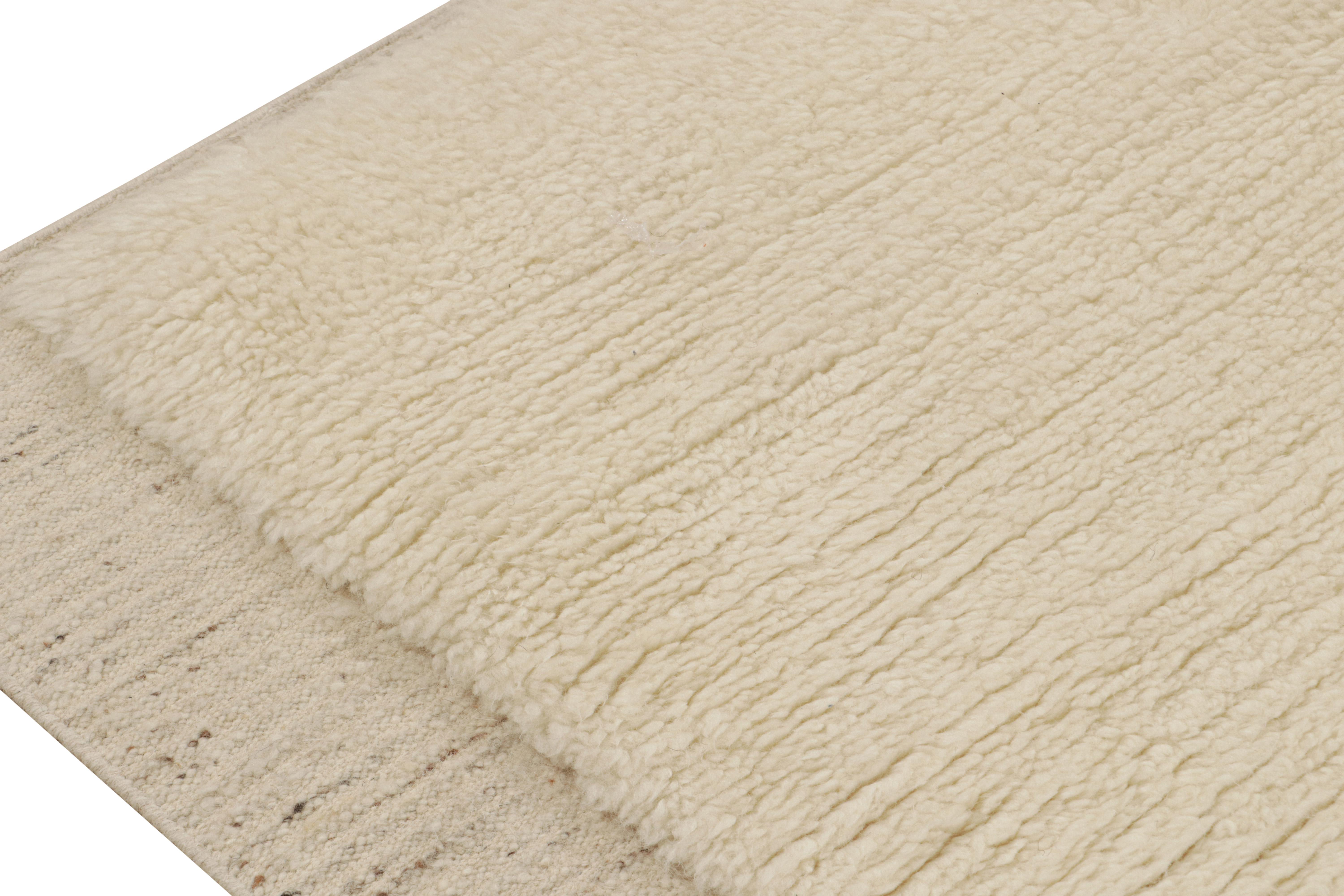 Hand-Woven Rug & Kilim’s Moroccan Style Rug with Cream Tone High-Pile Geometric Patterns For Sale