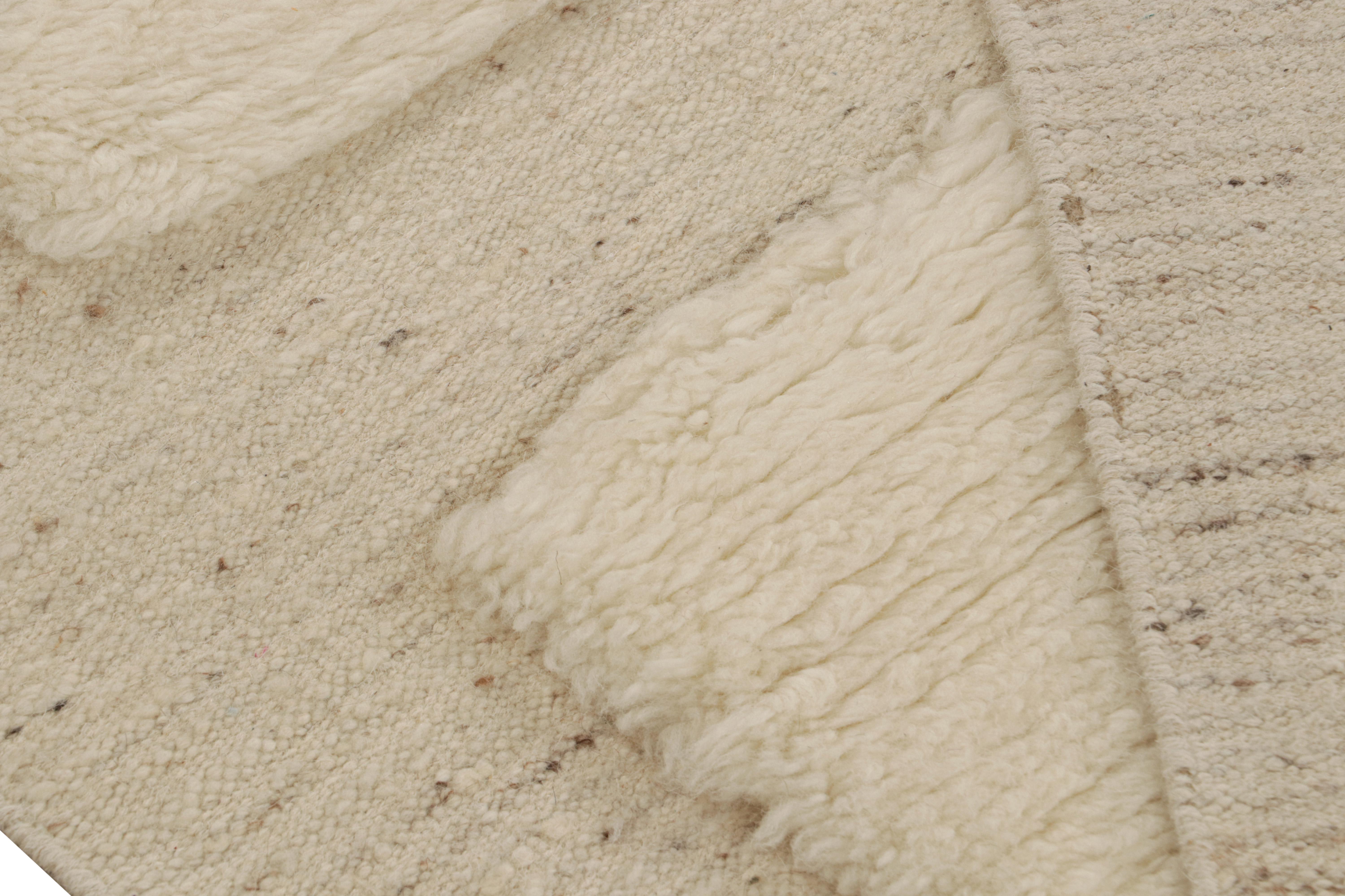 Contemporary Rug & Kilim’s Moroccan Style Rug with Cream Tone High-Pile Geometric Patterns For Sale